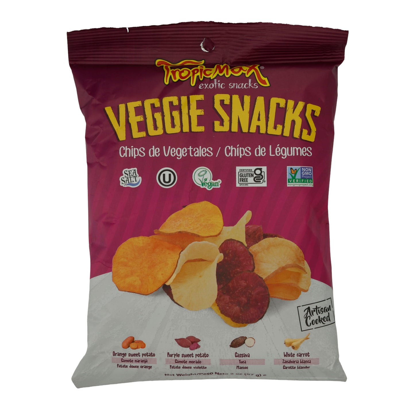 Veggie Snacks TropicMax | Knusprige Gemüsechips | Aus Süßkartoffeln, Cassava und Karotten | 57 g