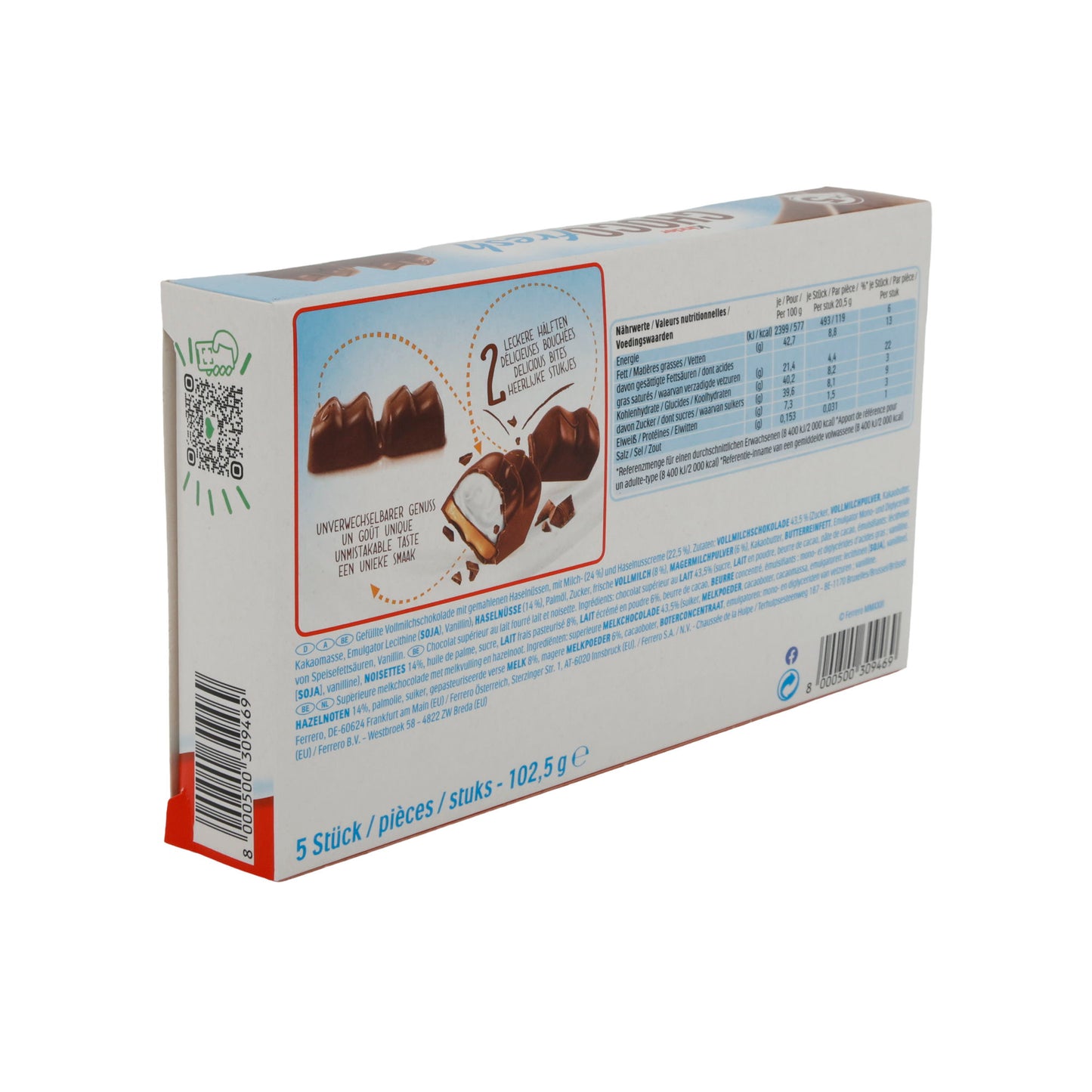 Schokoladengenuss Kinder Choco Fresh | Snack al latte | Con nocciola e crema di latte | 5×20,5 g