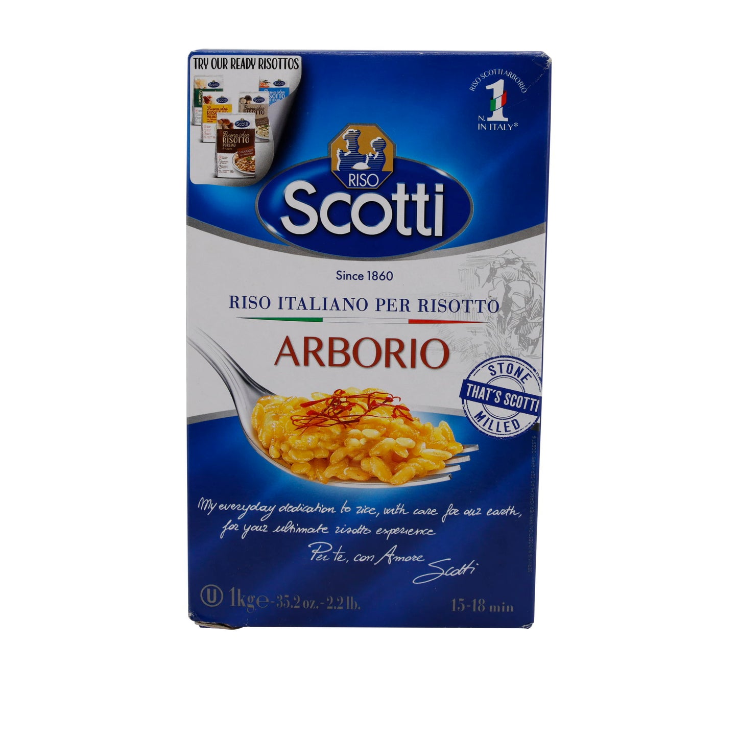 Risotto Rijst Riso Scotti | Grote, zetmeelrijke korrels | Arborio | 1 kg