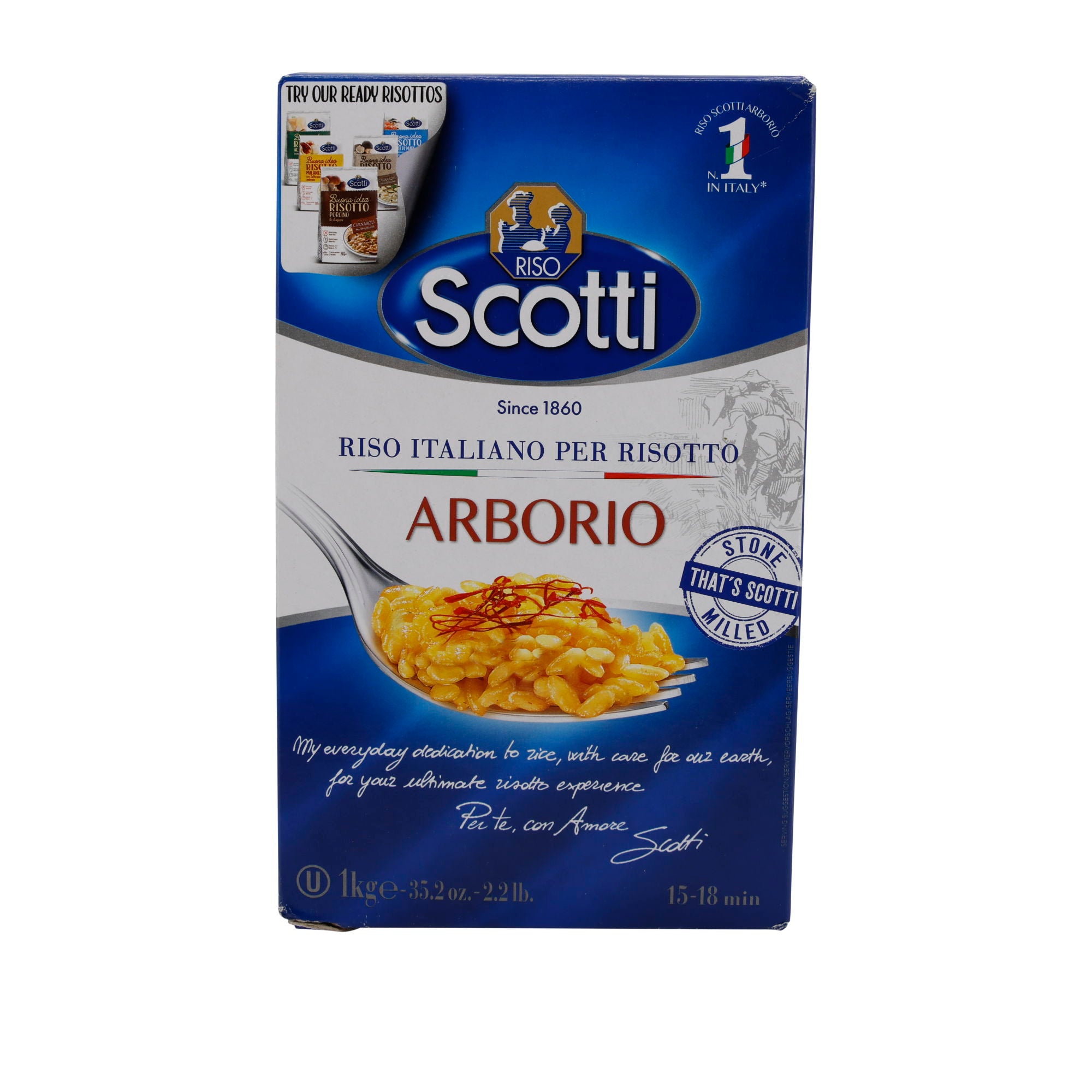 Risotto Reis Riso Scotti | Große, stärkehaltige Körner| Arborio | 1 kg KRAS