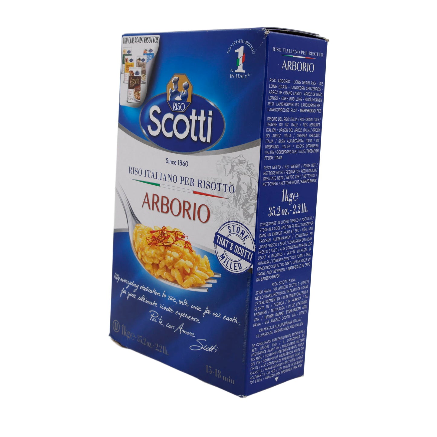 Risotto Rijst Riso Scotti | Grote, zetmeelrijke korrels | Arborio | 1 kg