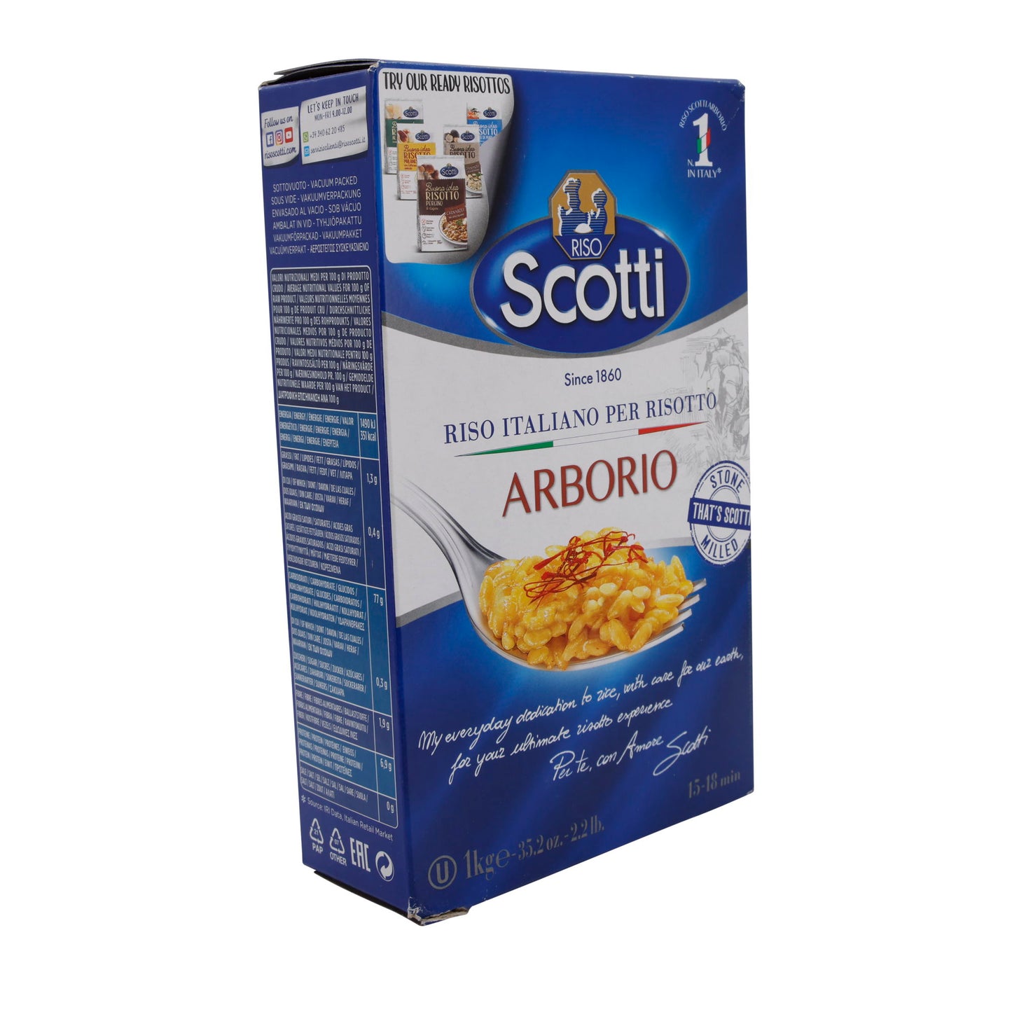 Risotto Rijst Riso Scotti | Grote, zetmeelrijke korrels | Arborio | 1 kg