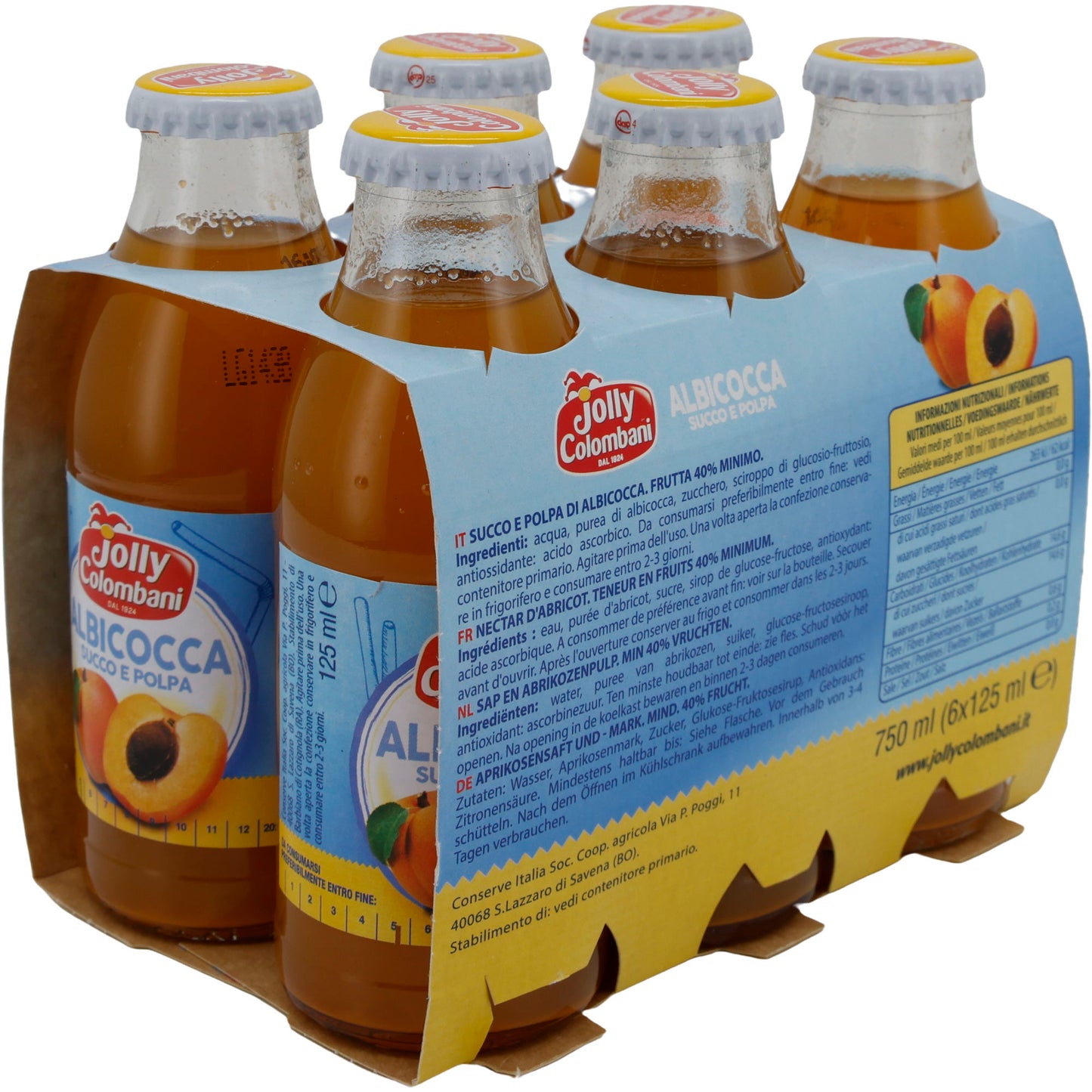 Fruchtsaft Jolly Colombani | Pesca Succo e Polpa | Aprikosensaft mit Fruchtfleisch | 750 ml (6x125 ml)