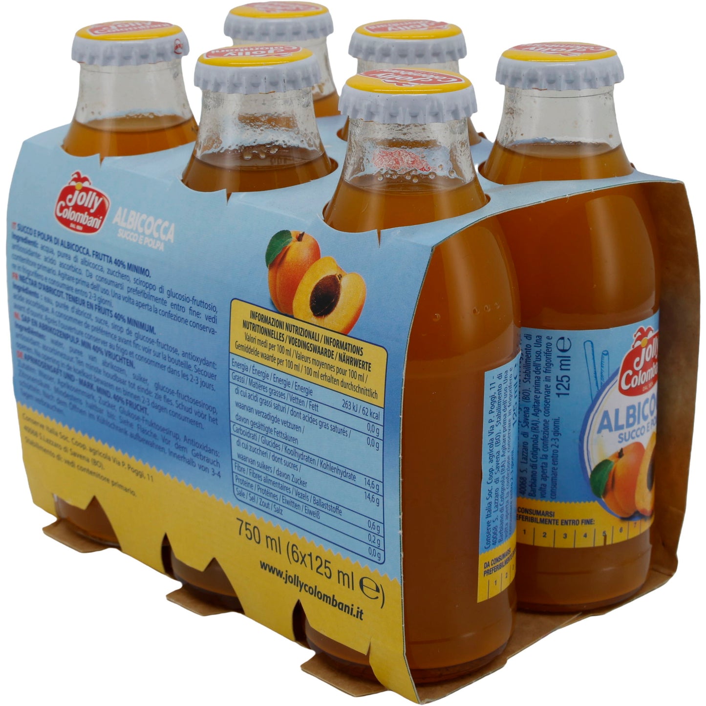Fruchtsaft Jolly Colombani | Pesca Succo e Polpa | Aprikosensaft mit Fruchtfleisch | 750 ml (6x125 ml)