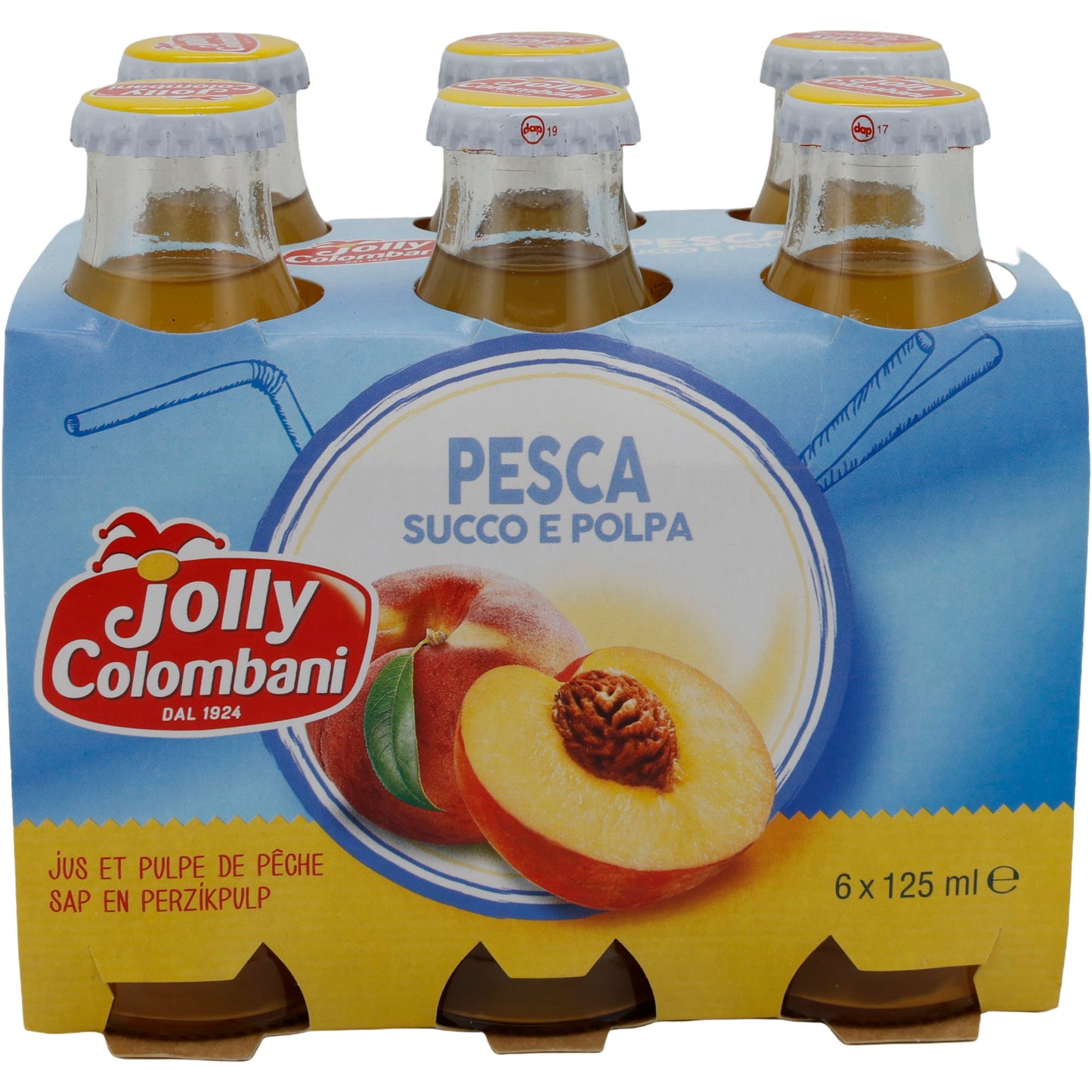 Fruchtsaft Jolly Colombani | Pesca Succo e Polpa | Pfirsichsaft mit Fruchtfleisch | 750 ml (6x125 ml)