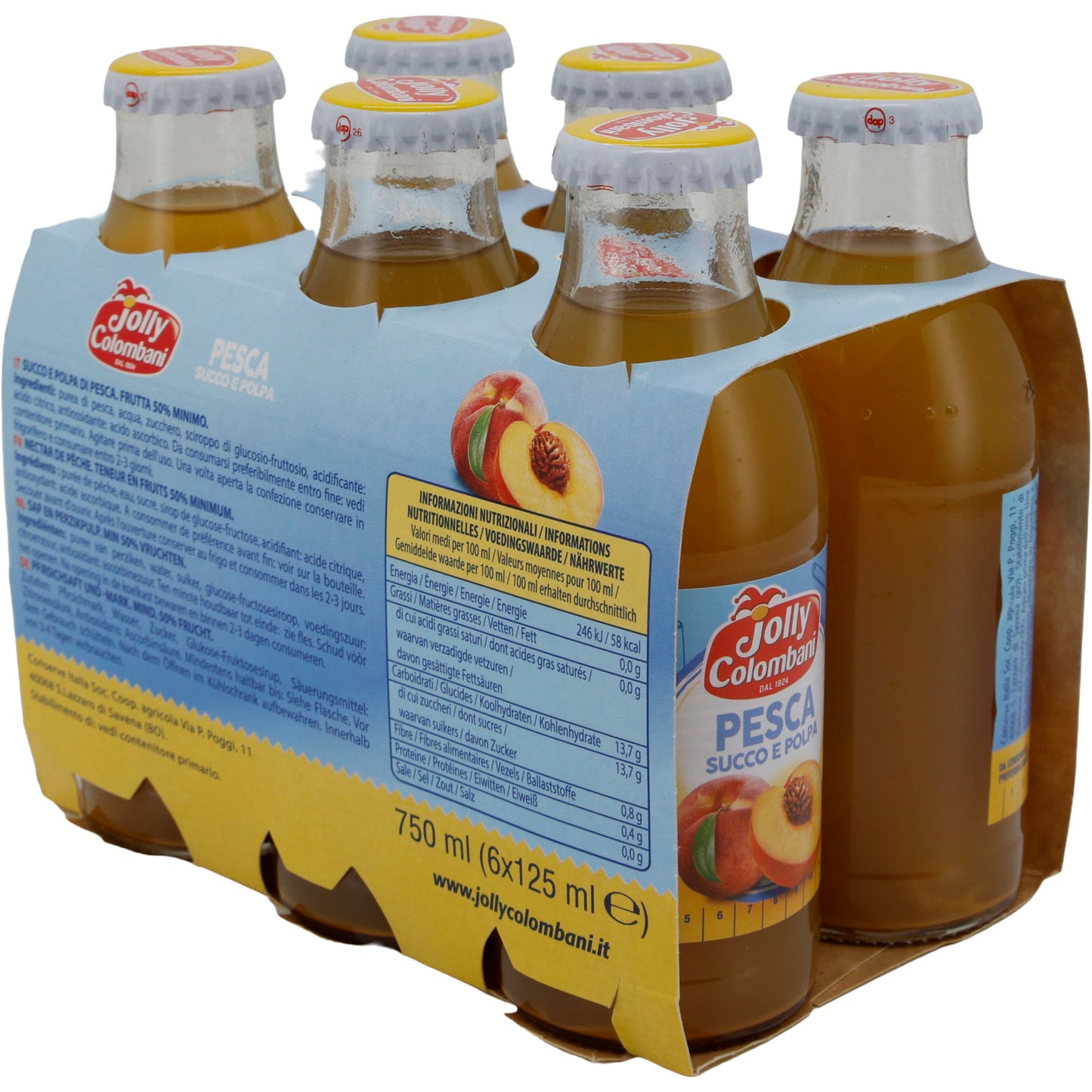 Fruchtsaft Jolly Colombani | Pesca Succo e Polpa | Pfirsichsaft mit Fruchtfleisch | 750 ml (6x125 ml)