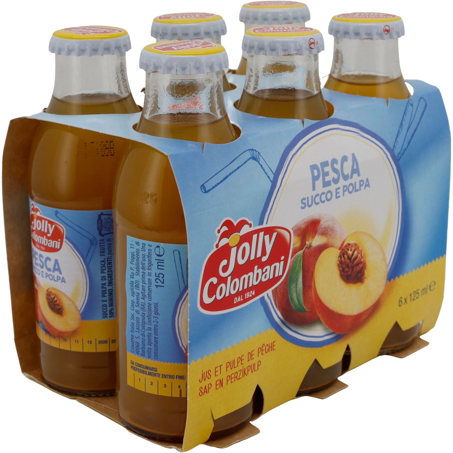 Fruchtsaft Jolly Colombani | Pesca Succo e Polpa | Pfirsichsaft mit Fruchtfleisch | 750 ml (6x125 ml) JOLLY COLOMBANI