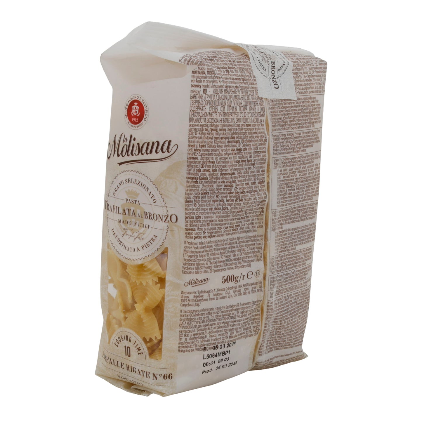 Pasta La Molisana | Farfalle Rigate N°66 | van harde tarwegries | 500 g