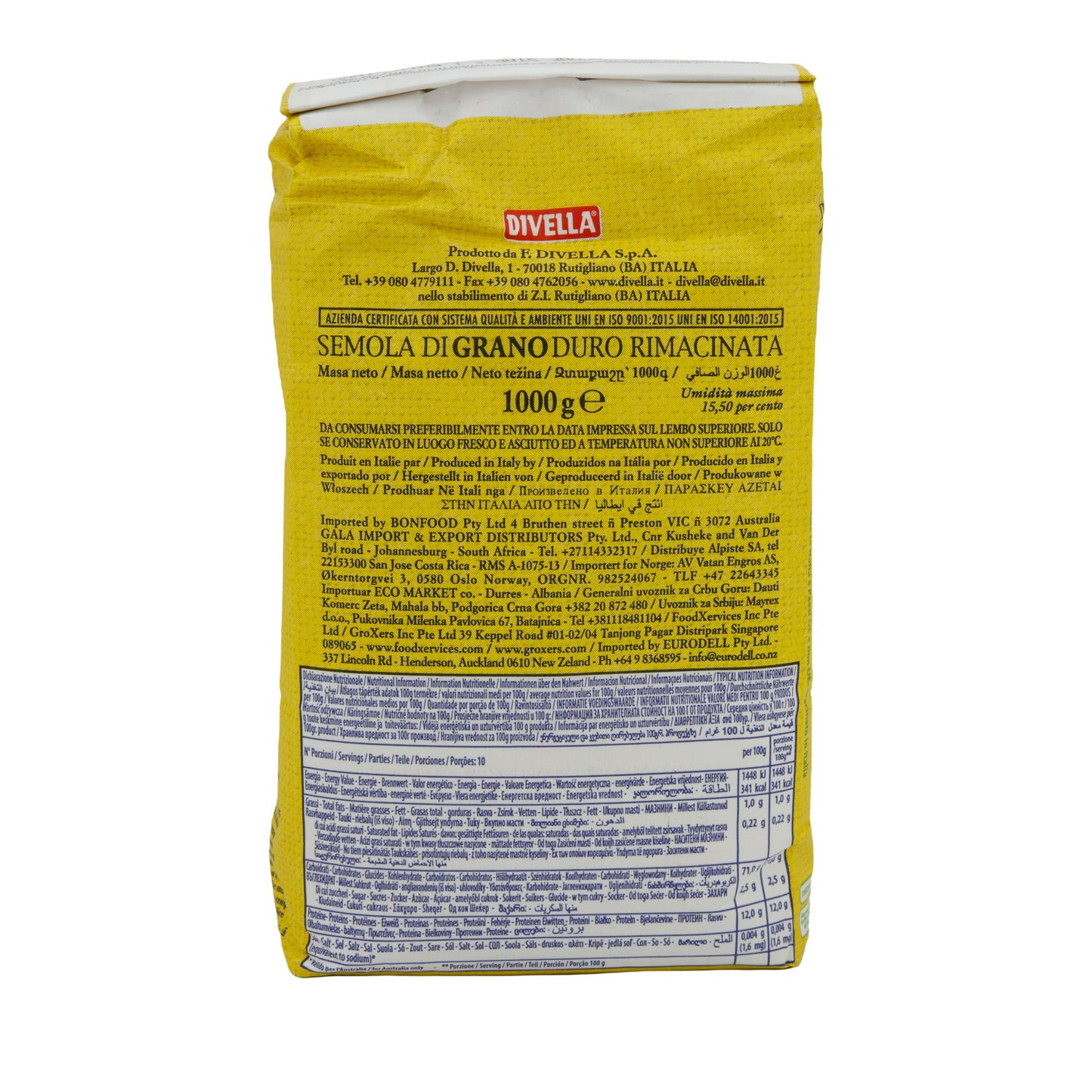 Hartweizengrieß Divella | Semola Rimacinata | Perfect for bread, focaccia, and fresh pasta | 1 kg