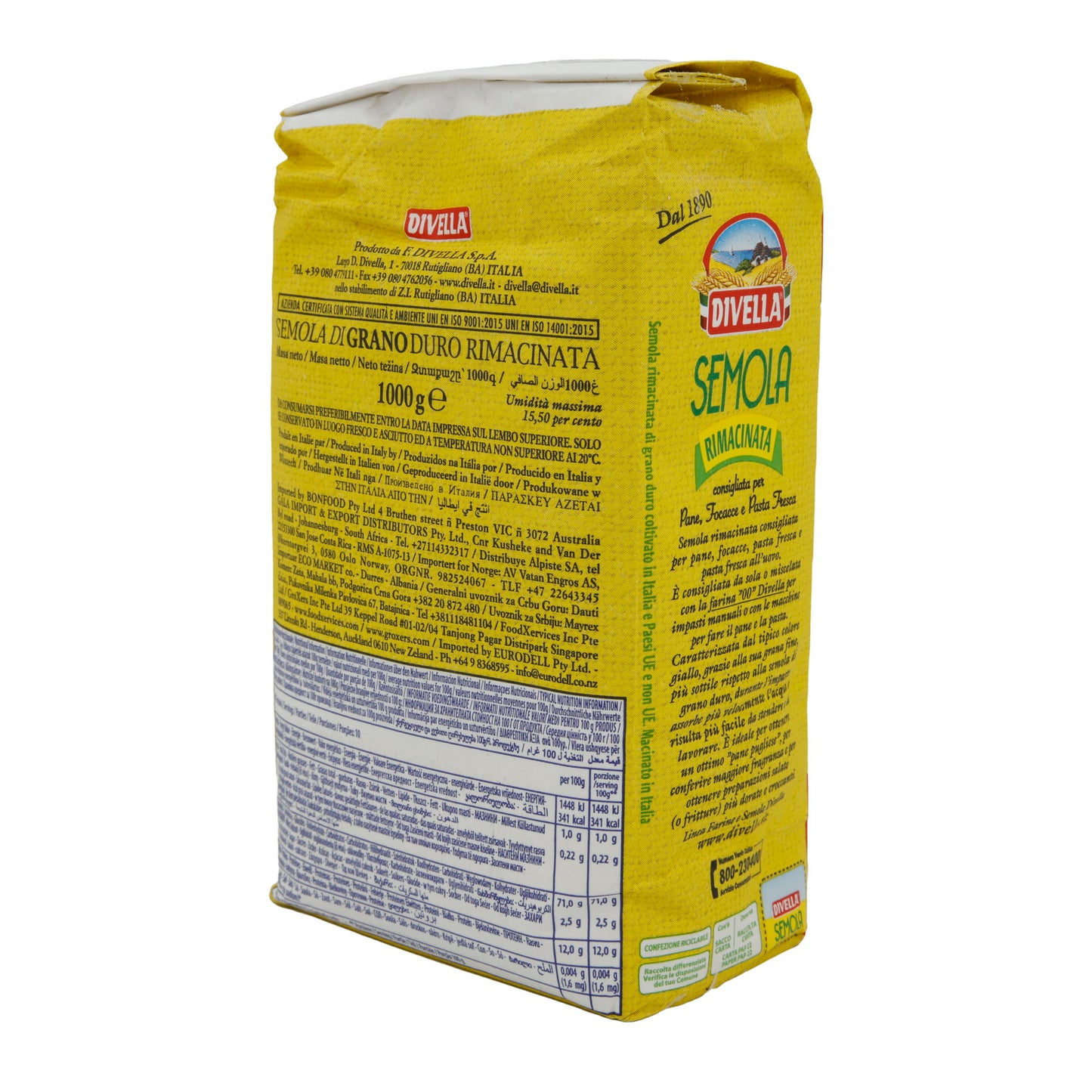 Hartweizengrieß Divella | Semola Rimacinata | Perfect for bread, focaccia, and fresh pasta | 1 kg