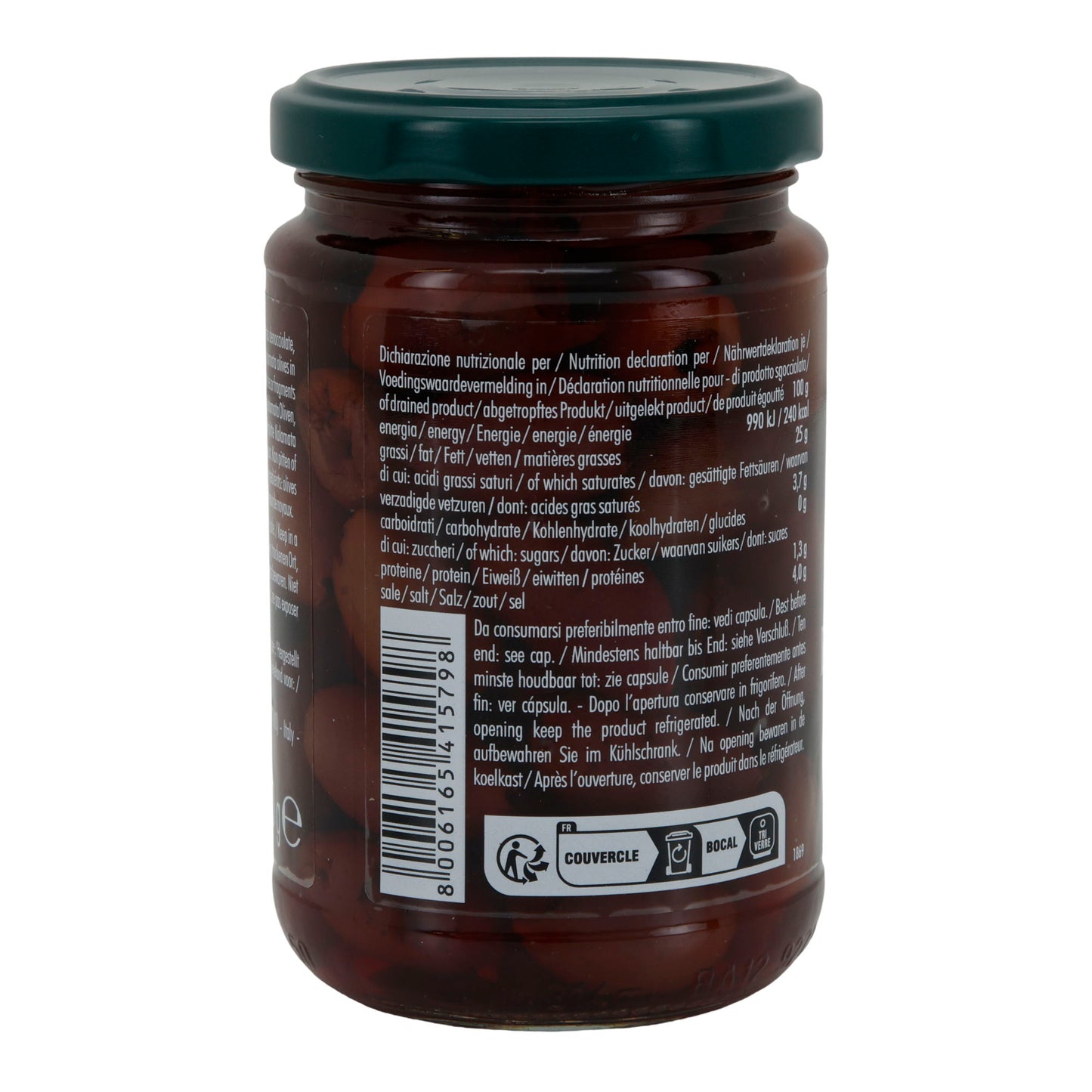 Kalamata-Oliven Casa Rinaldi | entsteint | in Salzlake | 300 g Glas