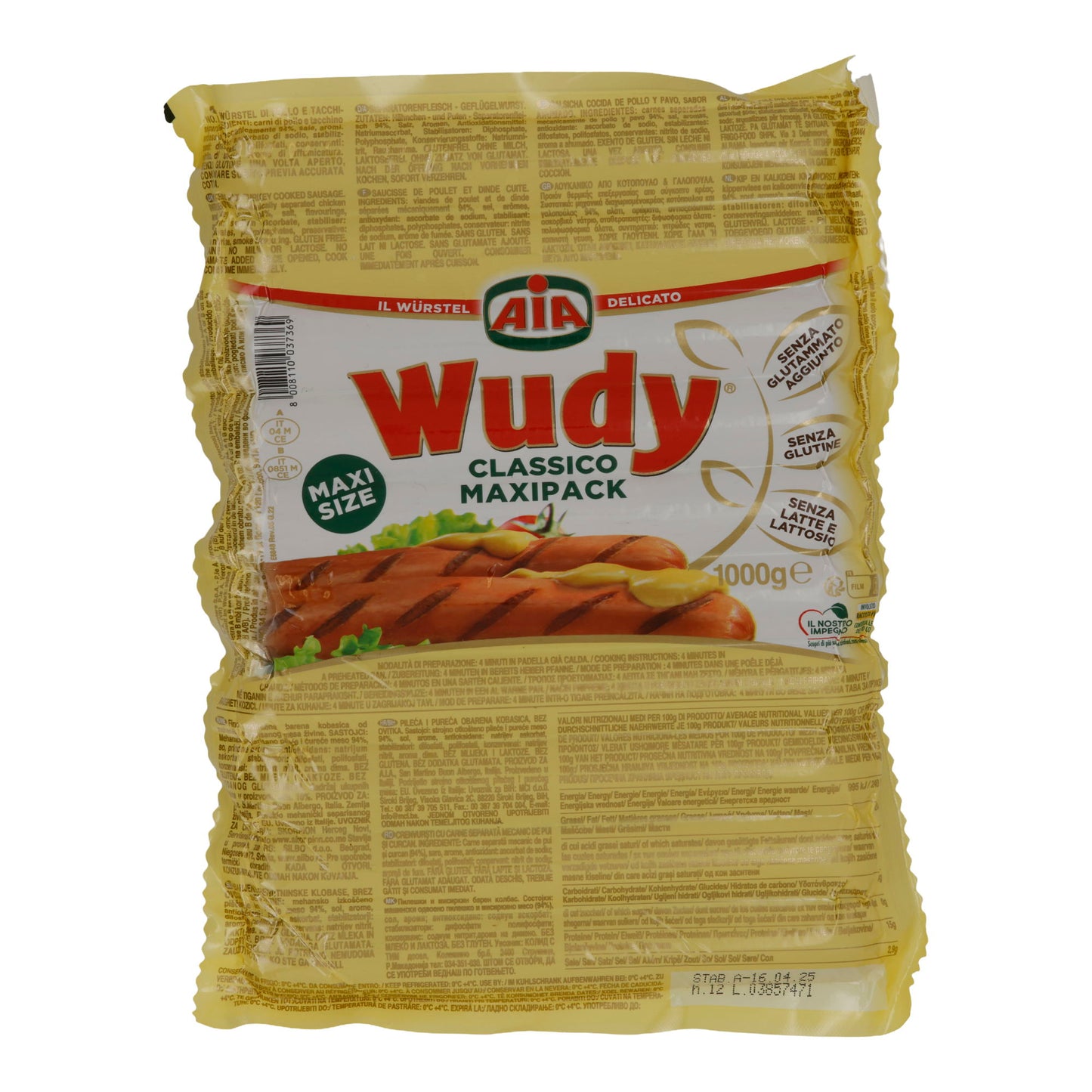 Würstchen AIA Wudy | Classico | klassische Würstchen ohne Gluten und Laktose | 1000 g