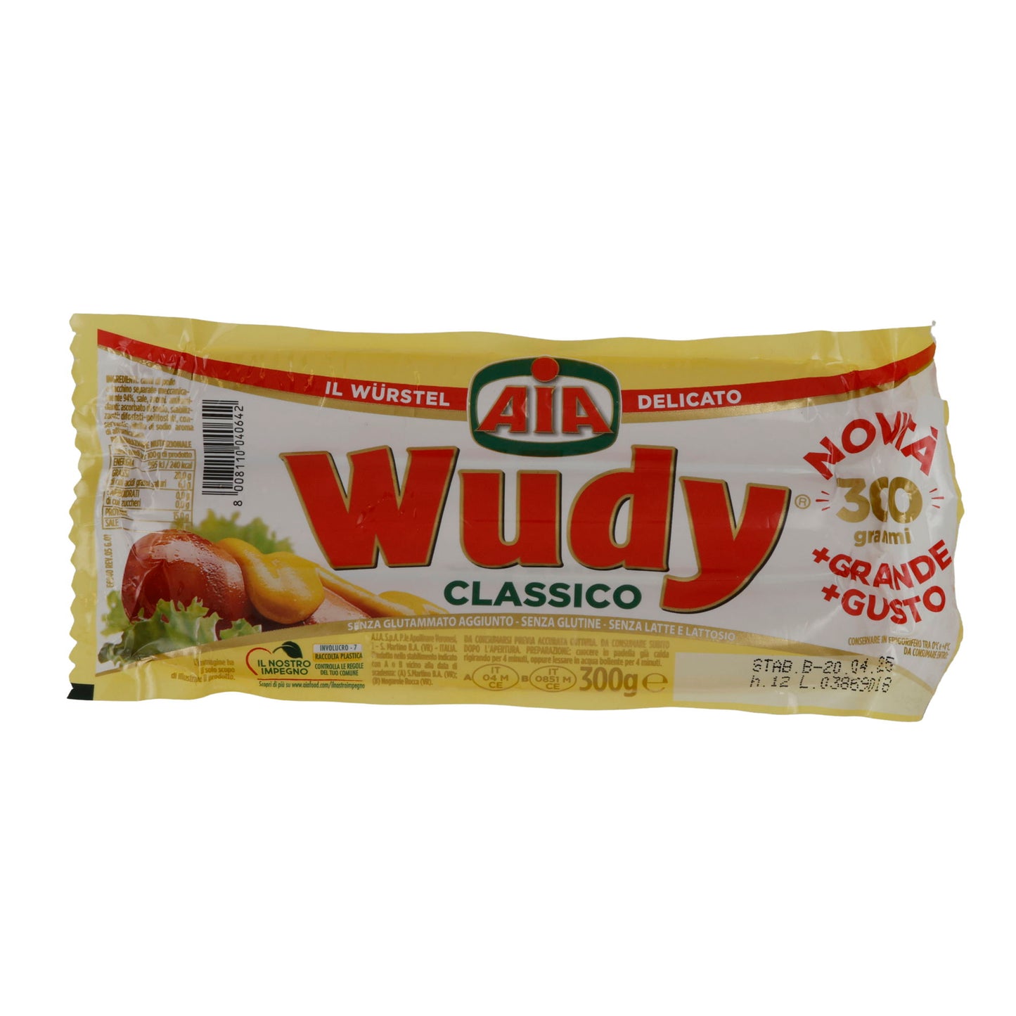 Würstchen AIA Wudy Classico | Klassisch | Ohne Gluten und Laktose | 300 g