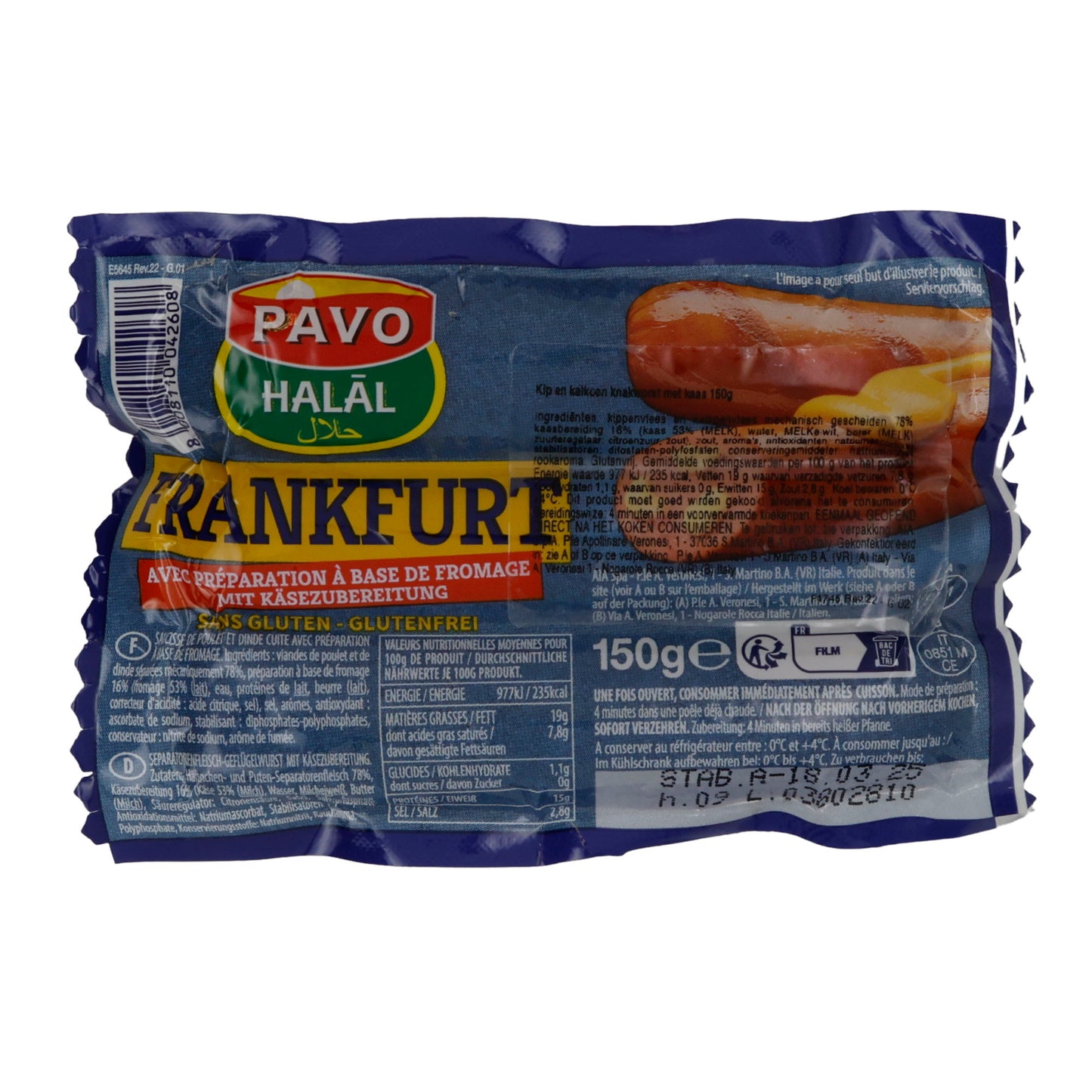 Wurst Pavo Halal Frankfurt | Wurst | Glutenfrei und Halal-zertifiziert | 150 g