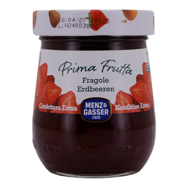 Erdbeerkonfitüre Menz & Gasser | Prima Frutta | Fruchtig, für Frühstück | 340 g Glas MENZ & GASSER