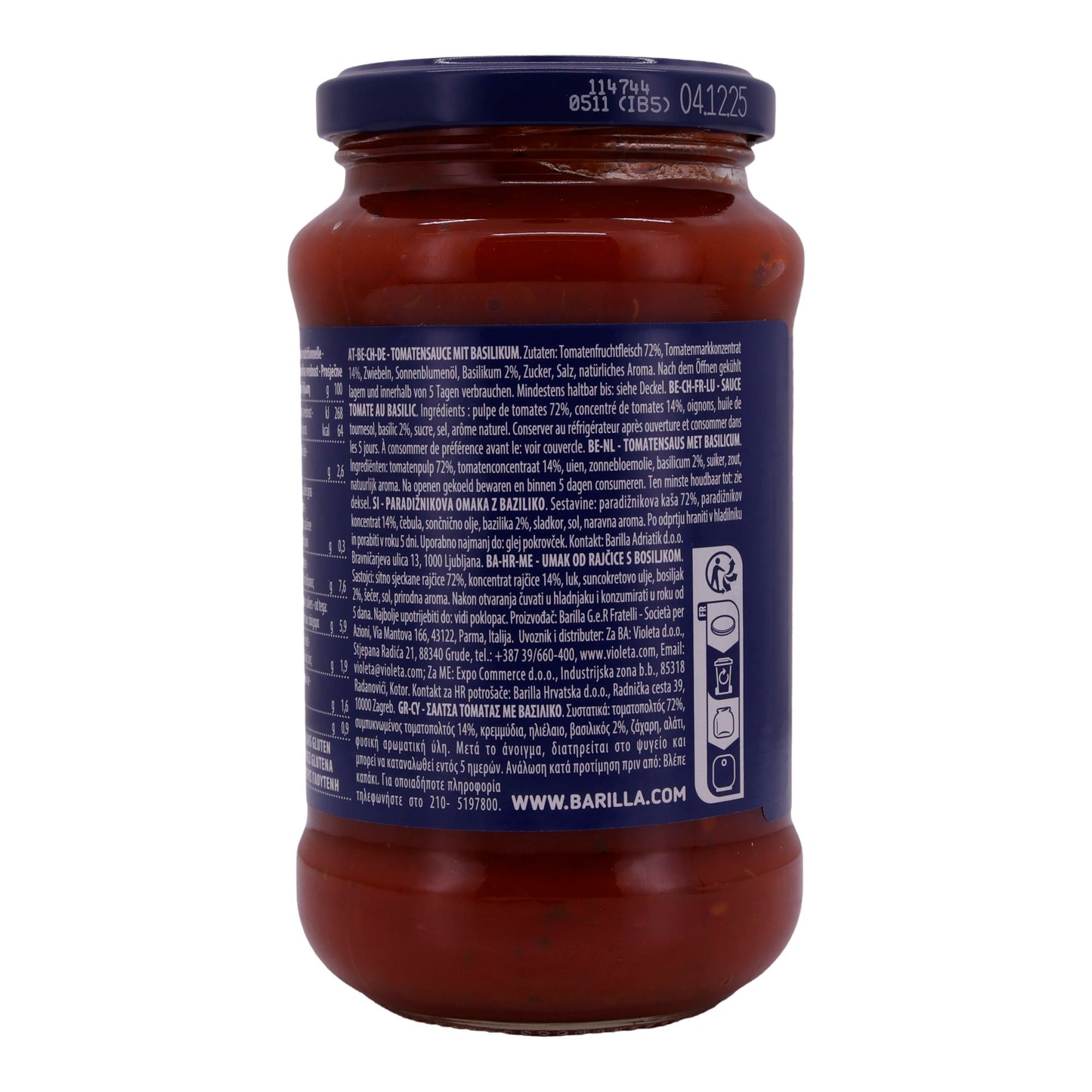 Tomatensauce Barilla | Mit Basilikum | 100 % italienische Tomaten | 400g