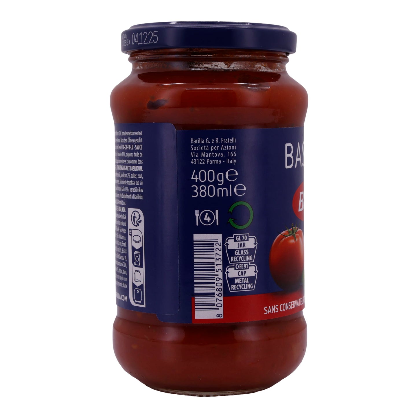 Tomatensauce Barilla | Mit Basilikum | 100 % italienische Tomaten | 400g
