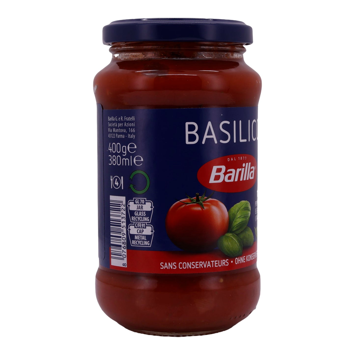 Tomatensauce Barilla | Mit Basilikum | 100 % italienische Tomaten | 400g