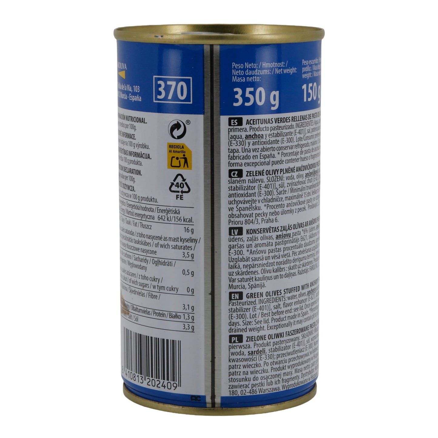 OLIJVEN GEVULD MET ANJOVIS 350G