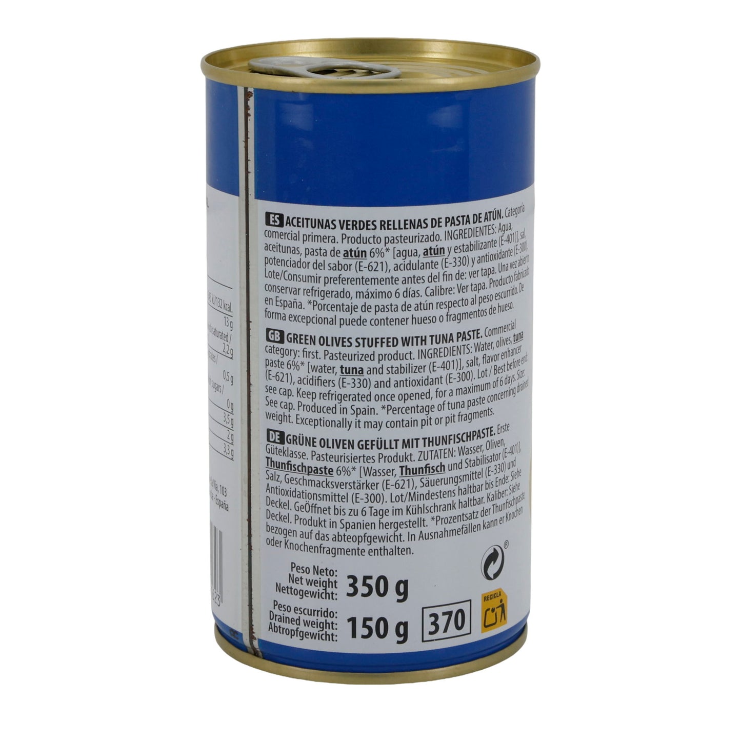 OLIJVEN GEVULD MET TONIJN 350G