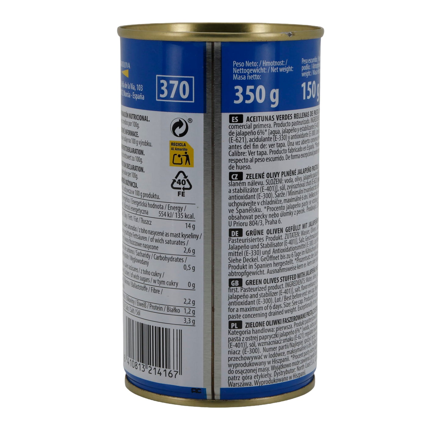 OLIJVEN GEVULD MET JALAPEÑO 350G