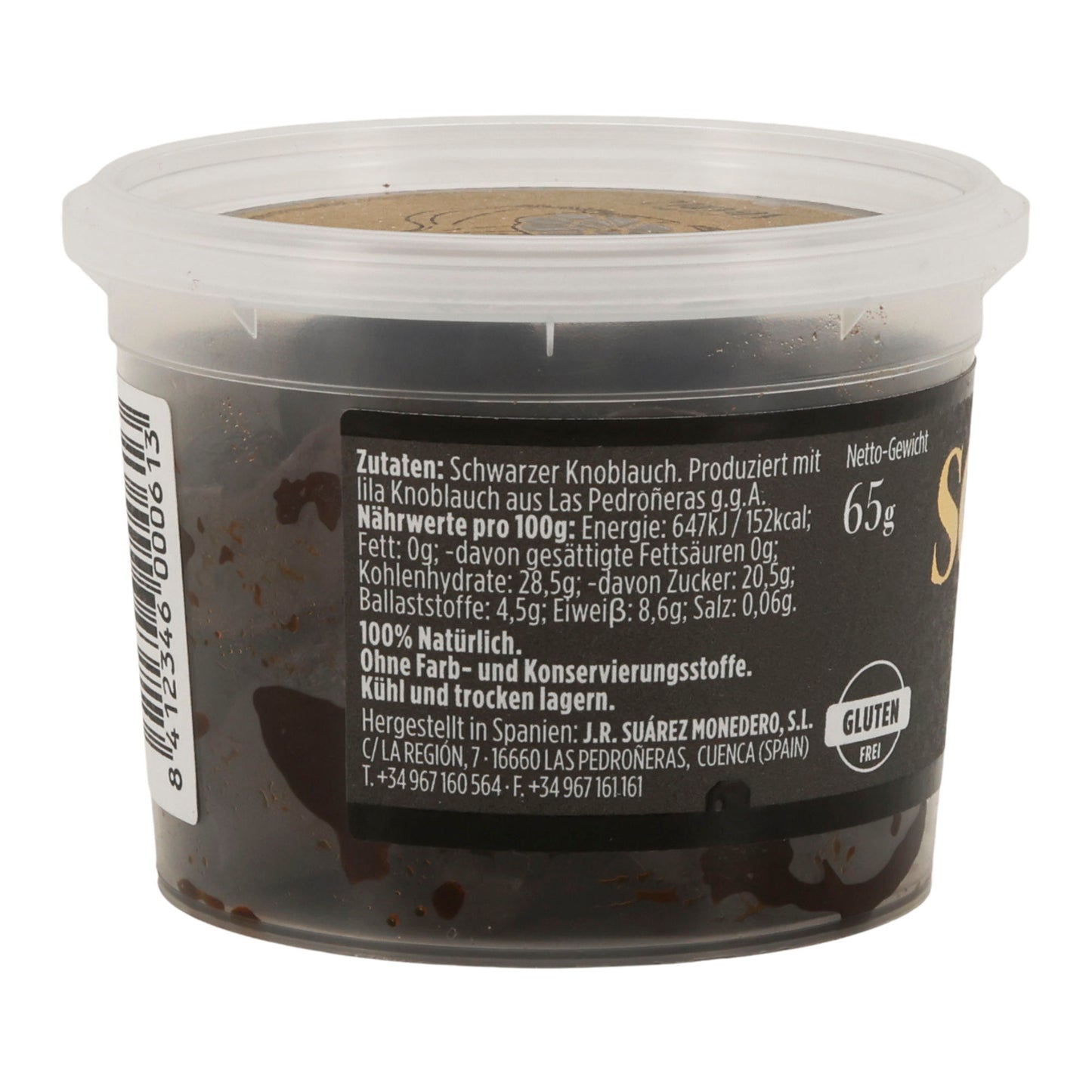 Schwarzer Knoblauch Ajo Negro im Becher – 100 % natürlich (65 g, Familia Suárez, Spanien)