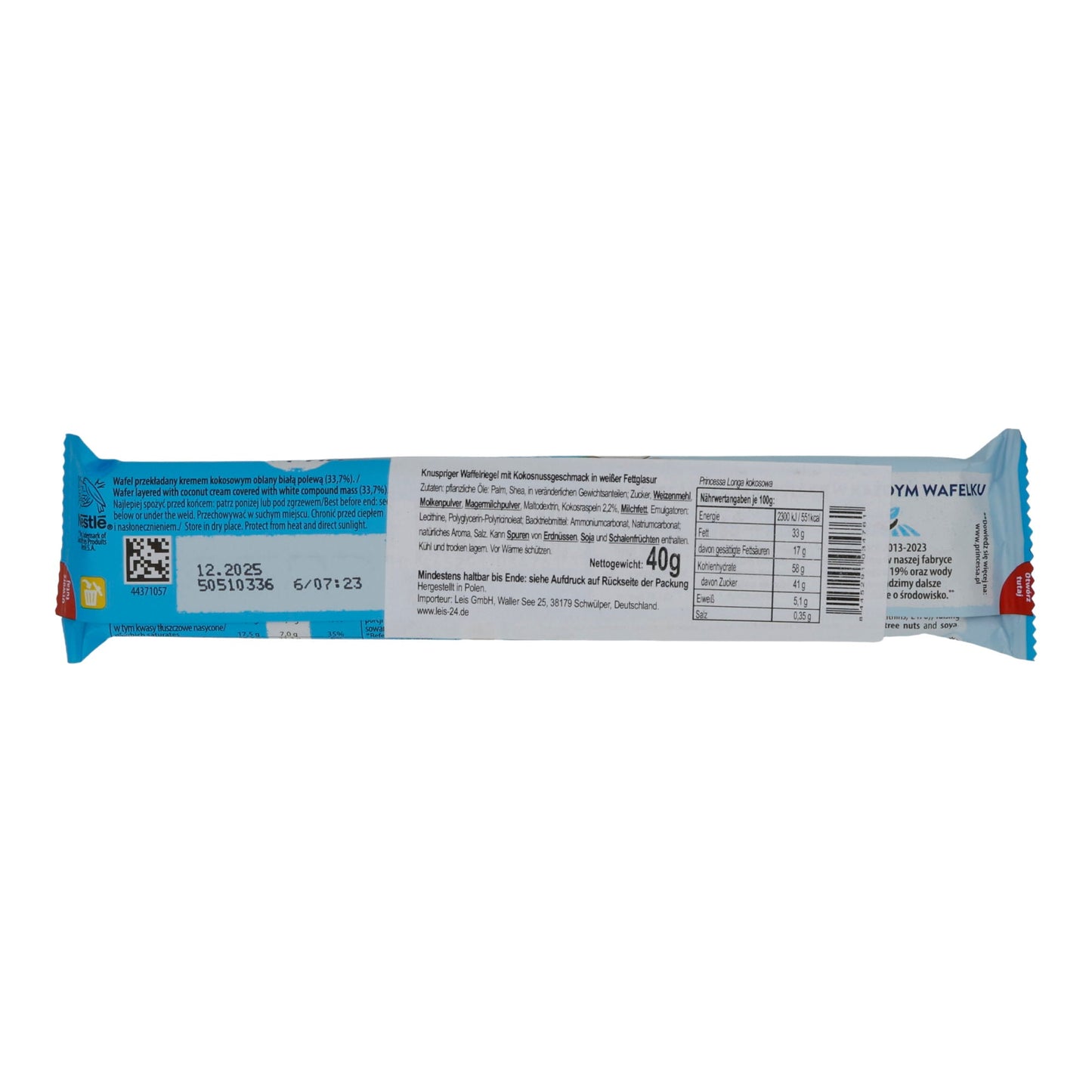 Waffelriegel Nestlé Princessa Longa Kokos | Süßware | mit Kokosfüllung | 40 g NESTLE
