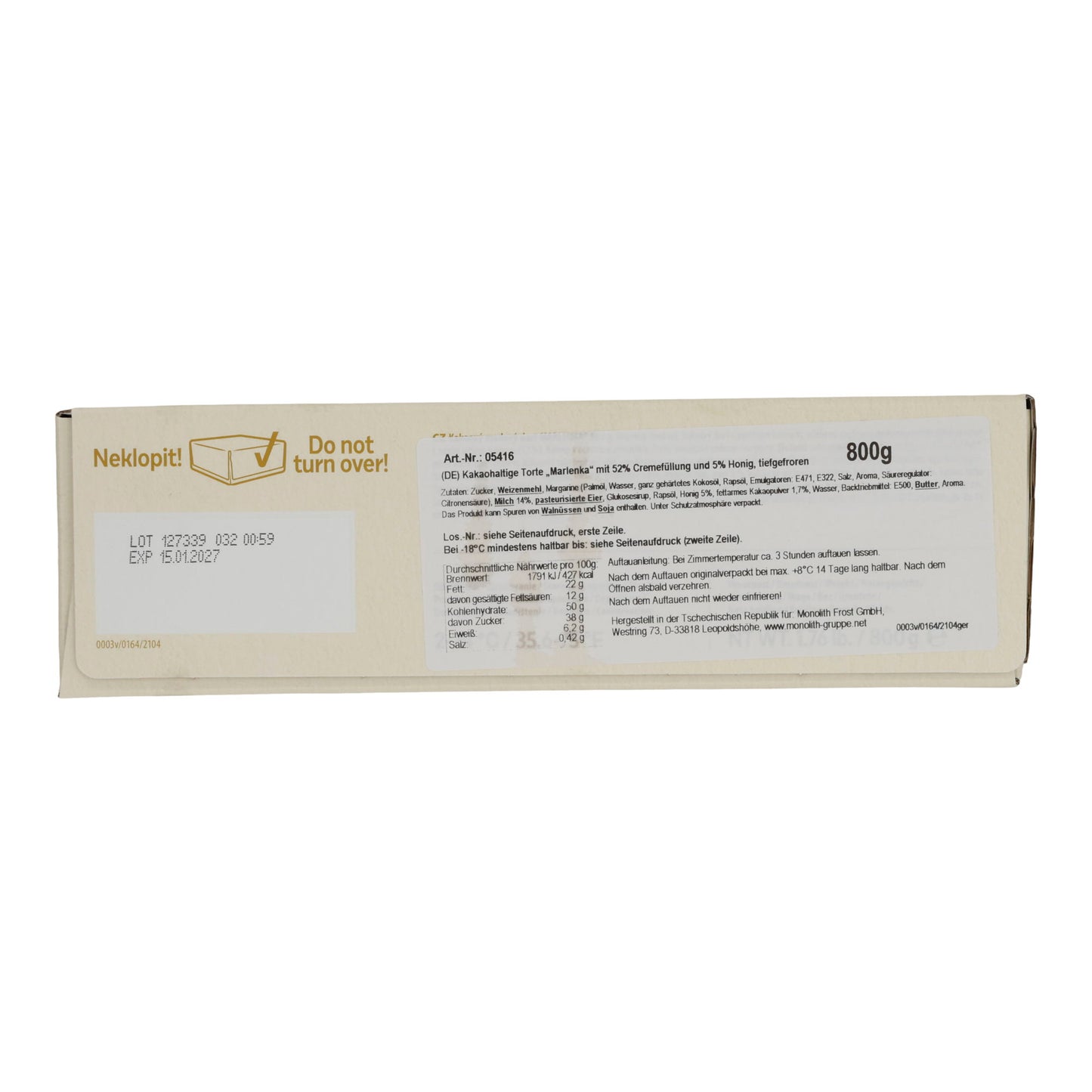 Honigkuchen Marlenka Cacao | Torta | Torta a strati surgelata con 52% di crema e 5% di miele | 800 g