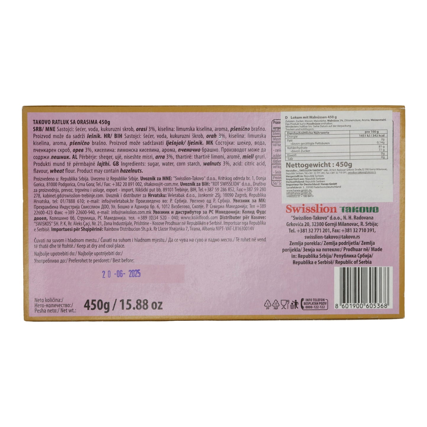 Lokum Takovo | Ratluk mit Walnüssen | Traditionell | 450 g | TAKOVO