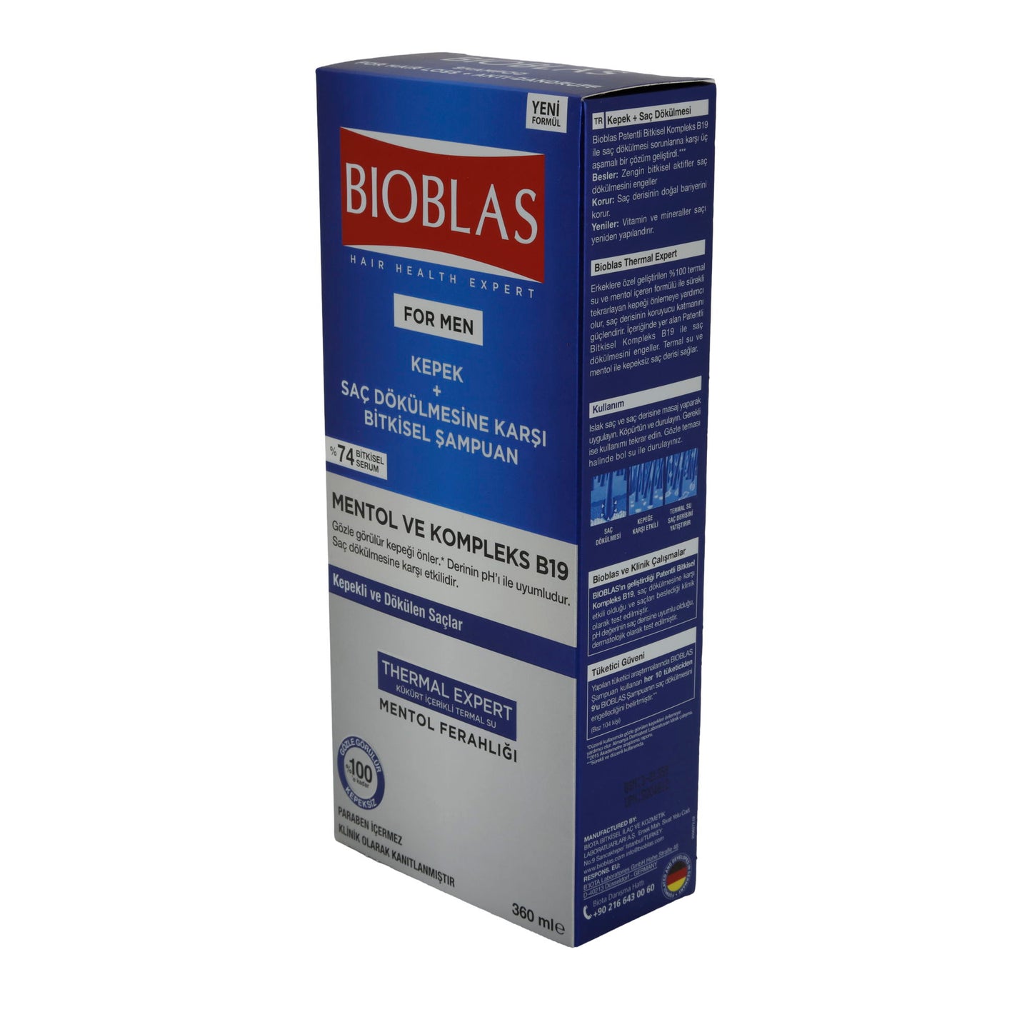 Bioblas Erkekler İçin Şampuan | Kepek ve Saç Dökülmesine Karşı Mentollü | 360 ml