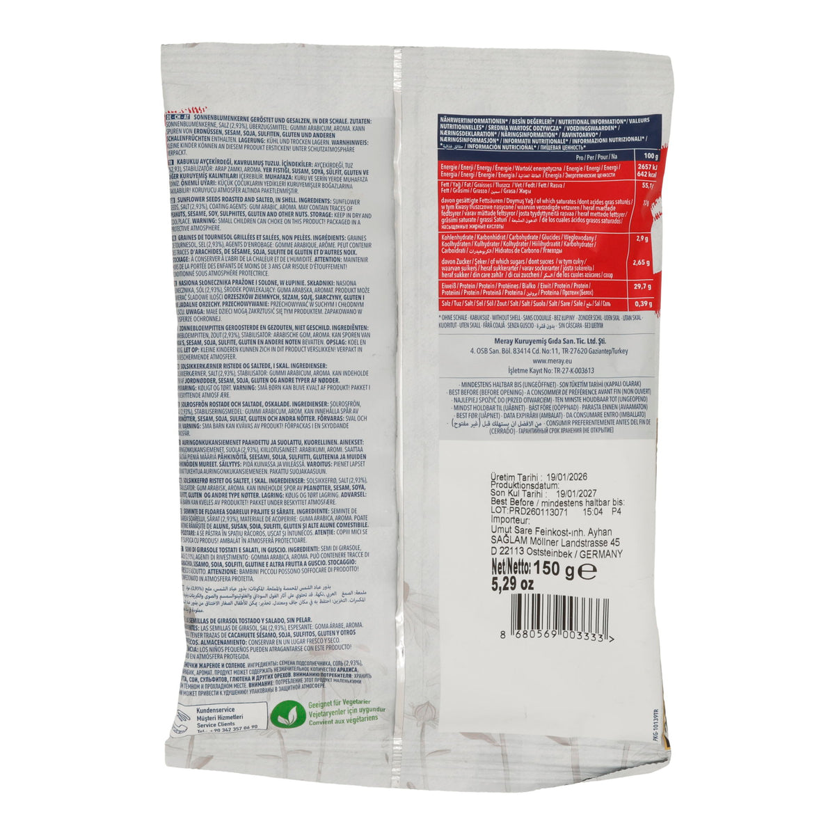 Sonnenblumenkerne Rafik | Gesalzen | in Schale | 150 g Beutel - Taste Your World