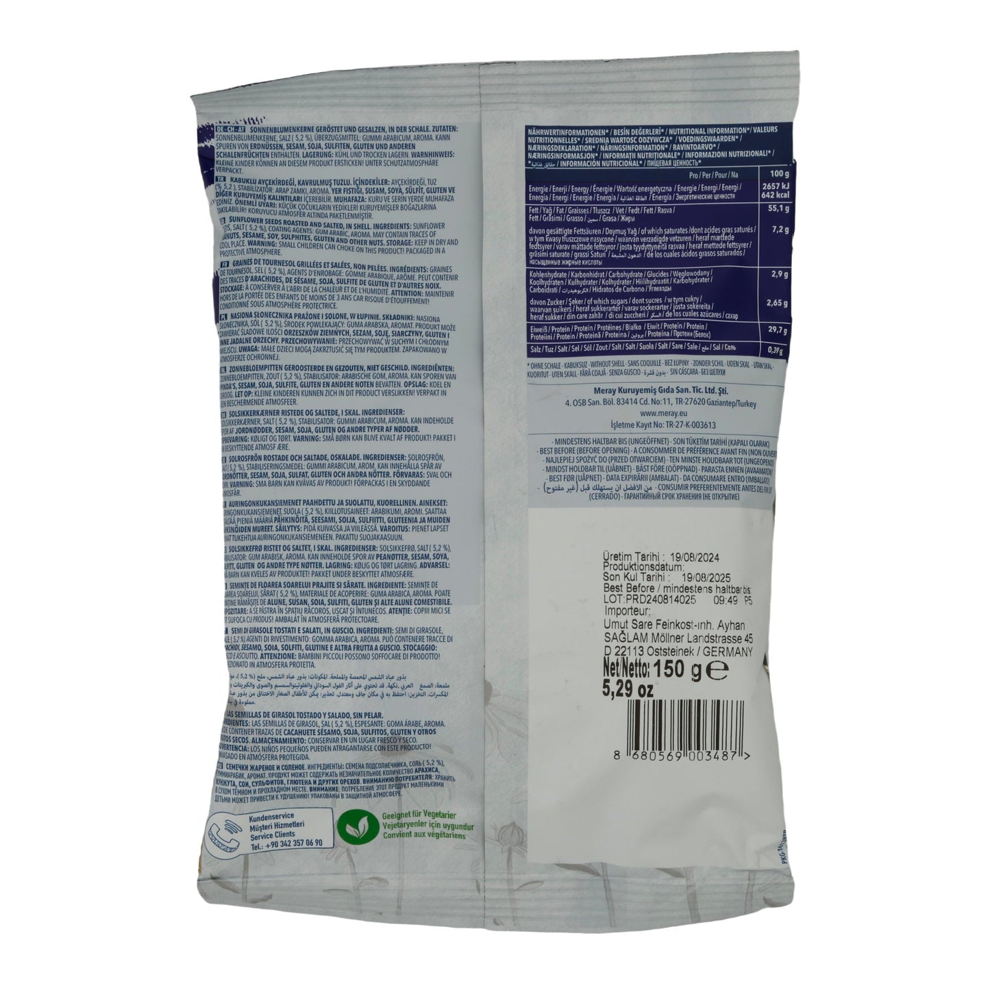 Sonnenblumenkerne Rafik | Snack | Extra gesalzen, Snack geeignet | 150g RAFIK