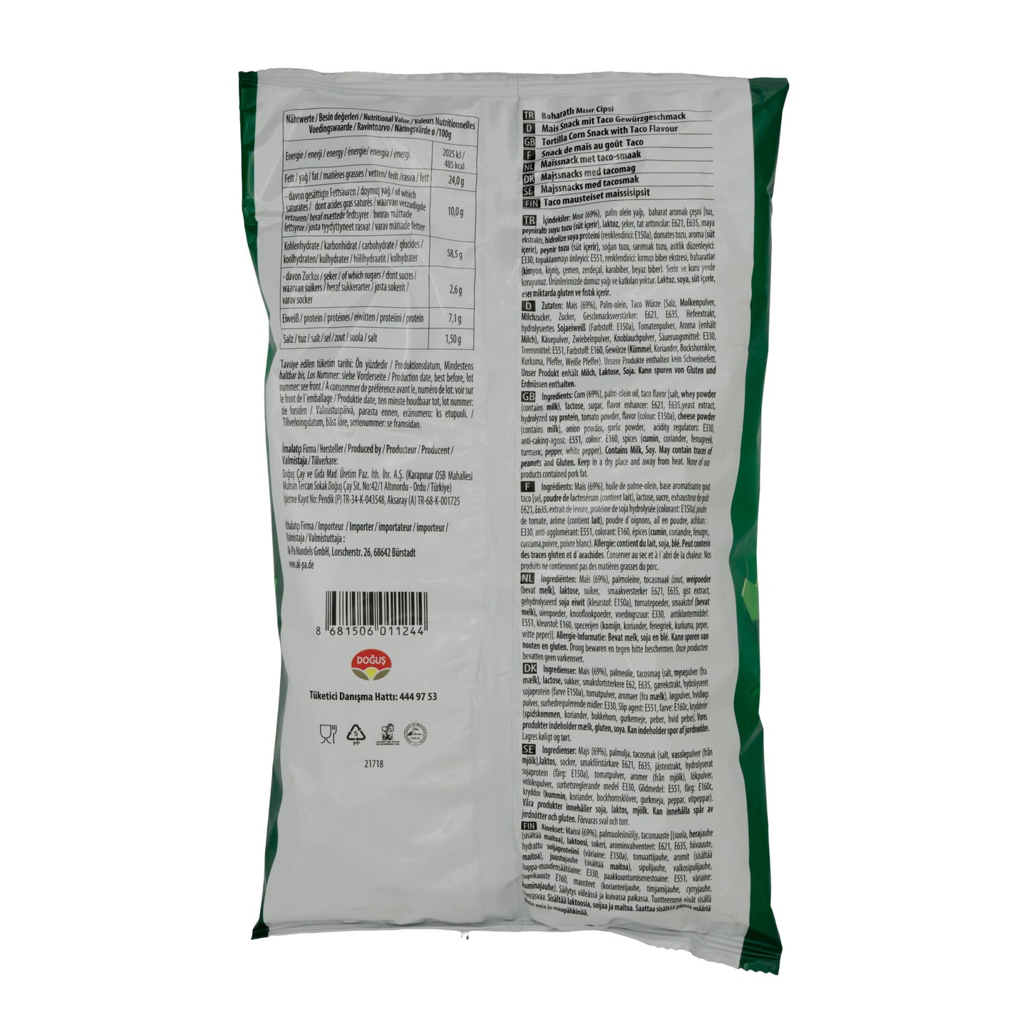Snack Patos Mais | with Taco flavor | crispy tortilla chips with spicy taco flavor | 120 g
