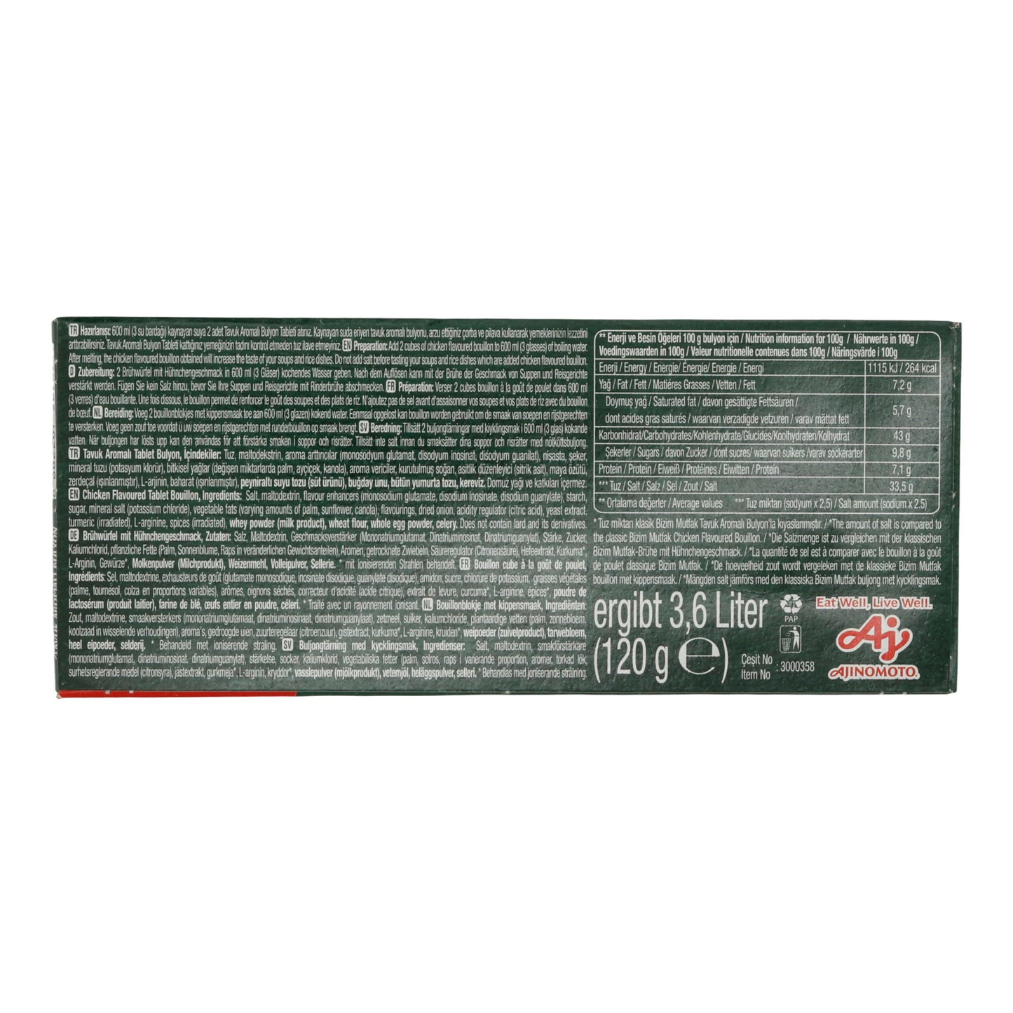 Brühewürfel Bizim Mutfak | Hühnerbrühewürfel | 25 % weniger Salz | 12 Stück, 120 g