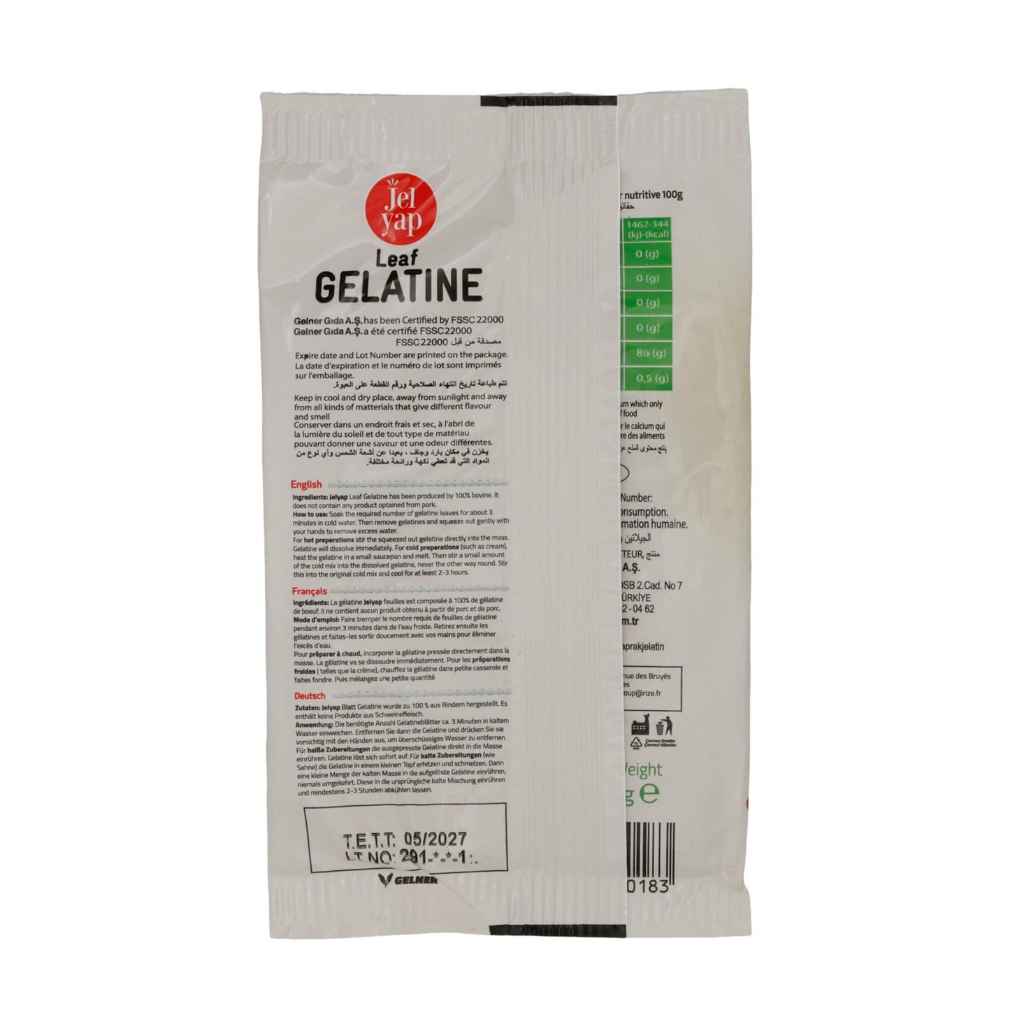 Gelatine Jel Yap | Leaf Gelatine | Blattgelatine für Desserts | 20g