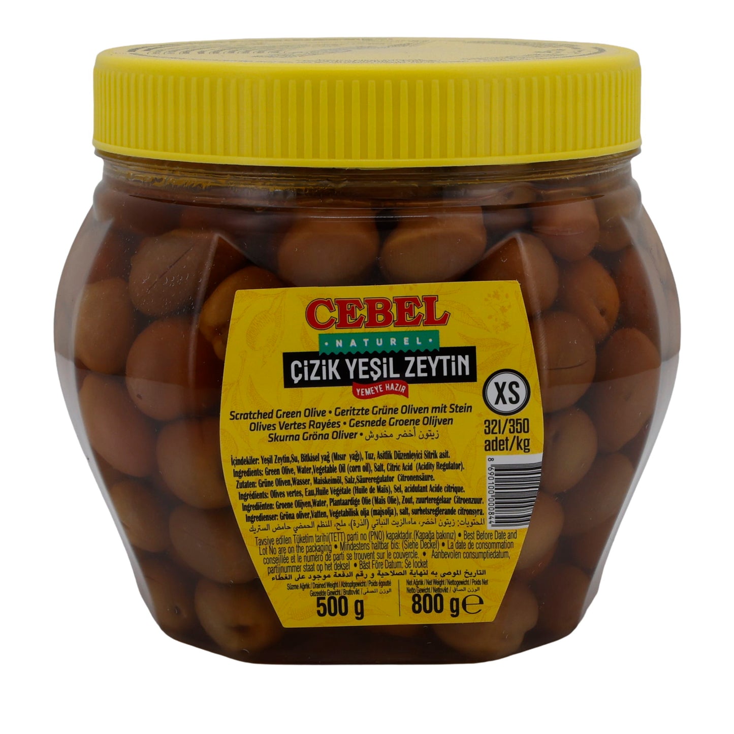 Olive verdi Cebel | Olive incise | Con nocciolo, conservate in salamoia | 800 g