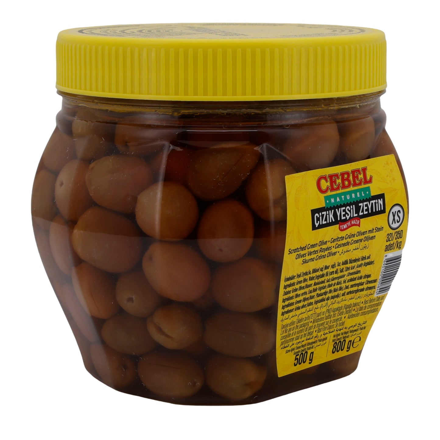 Olive verdi Cebel | Olive incise | Con nocciolo, conservate in salamoia | 800 g