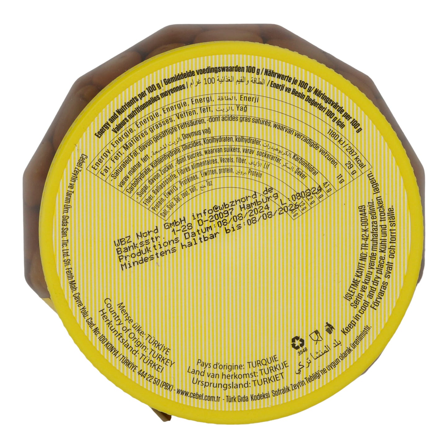 Olive verdi Cebel | Olive incise | Con nocciolo, conservate in salamoia | 800 g