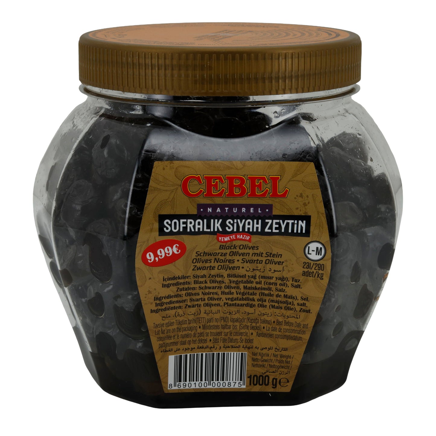 Oliven Cebel | Black Olives with Pit | Natural, Mediterranean | 1000 g Jar