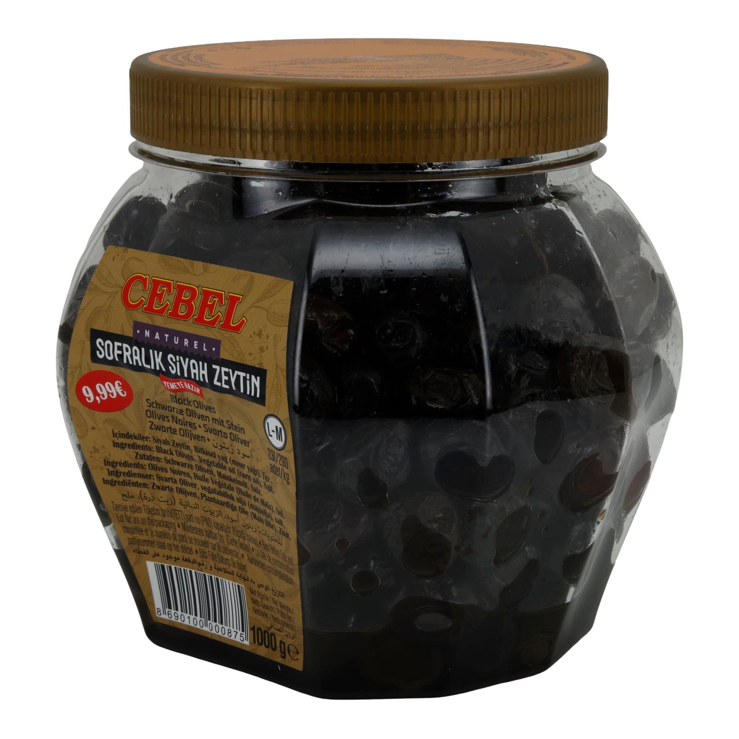 Oliven Cebel | Black Olives with Pit | Natural, Mediterranean | 1000 g Jar