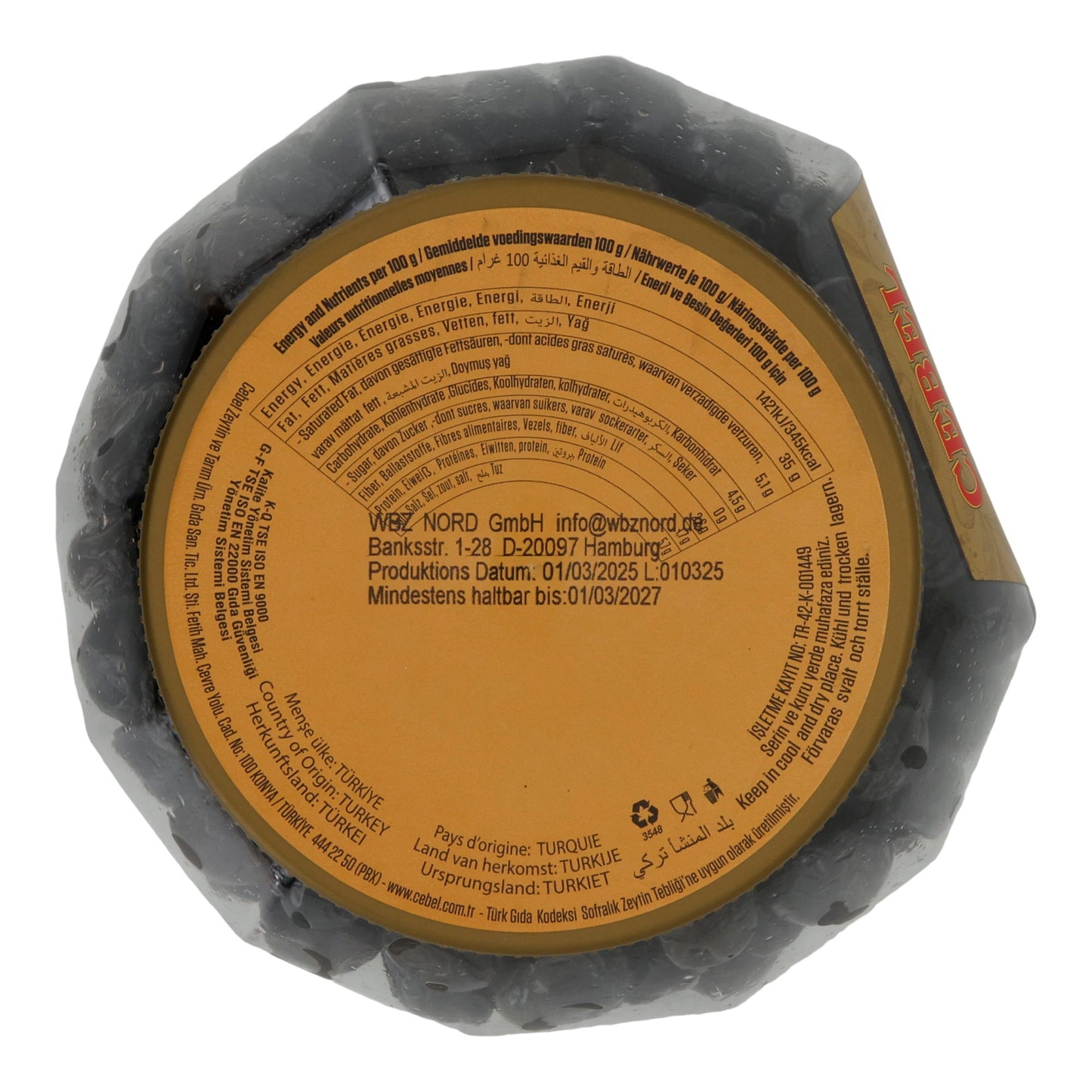Oliven Cebel | Black Olives with Pit | Natural, Mediterranean | 1000 g Jar