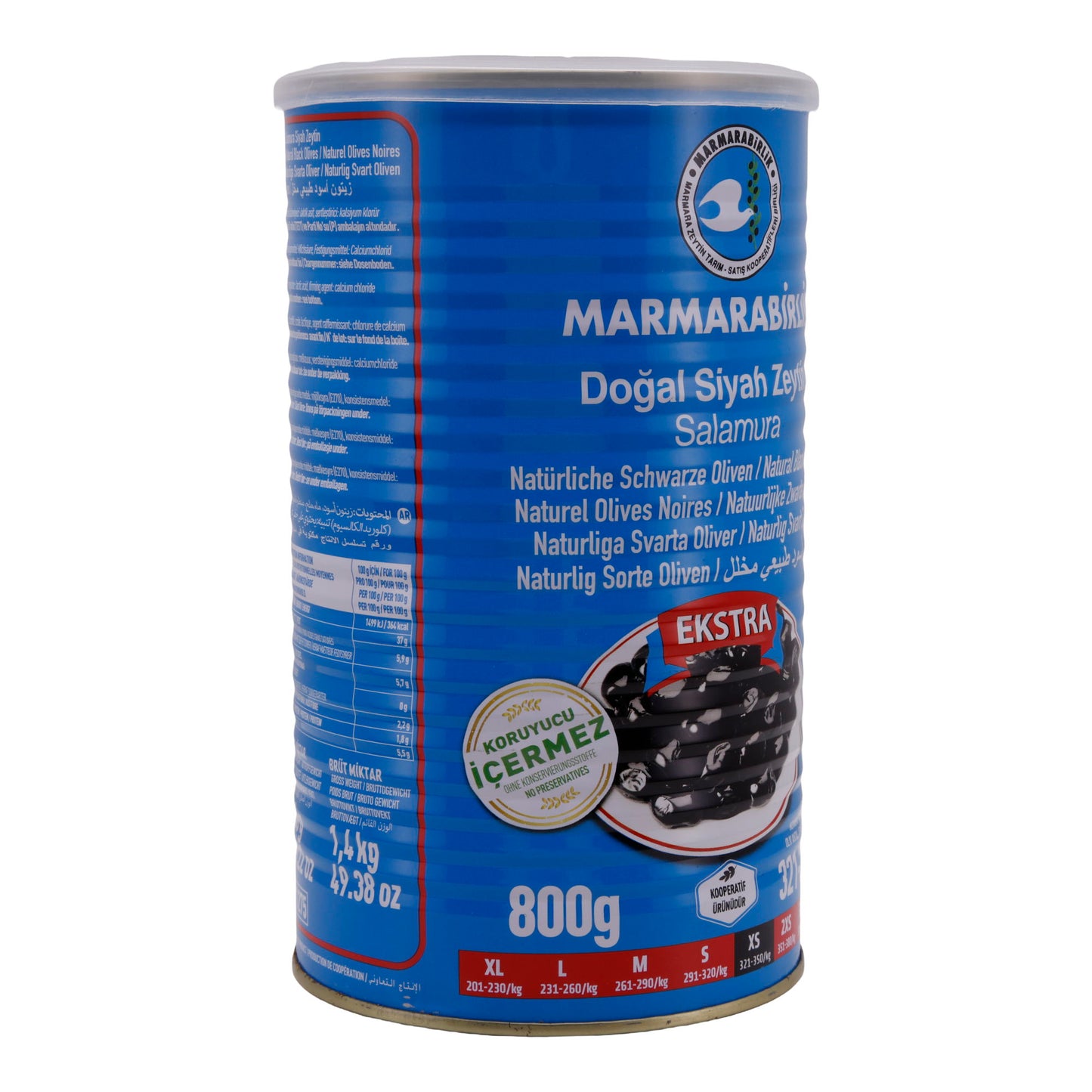 Schwarze Oliven Marmarabirlik | Natuurlijke zwarte olijven | Extra kwaliteit, zonder conserveermiddelen | 800 g