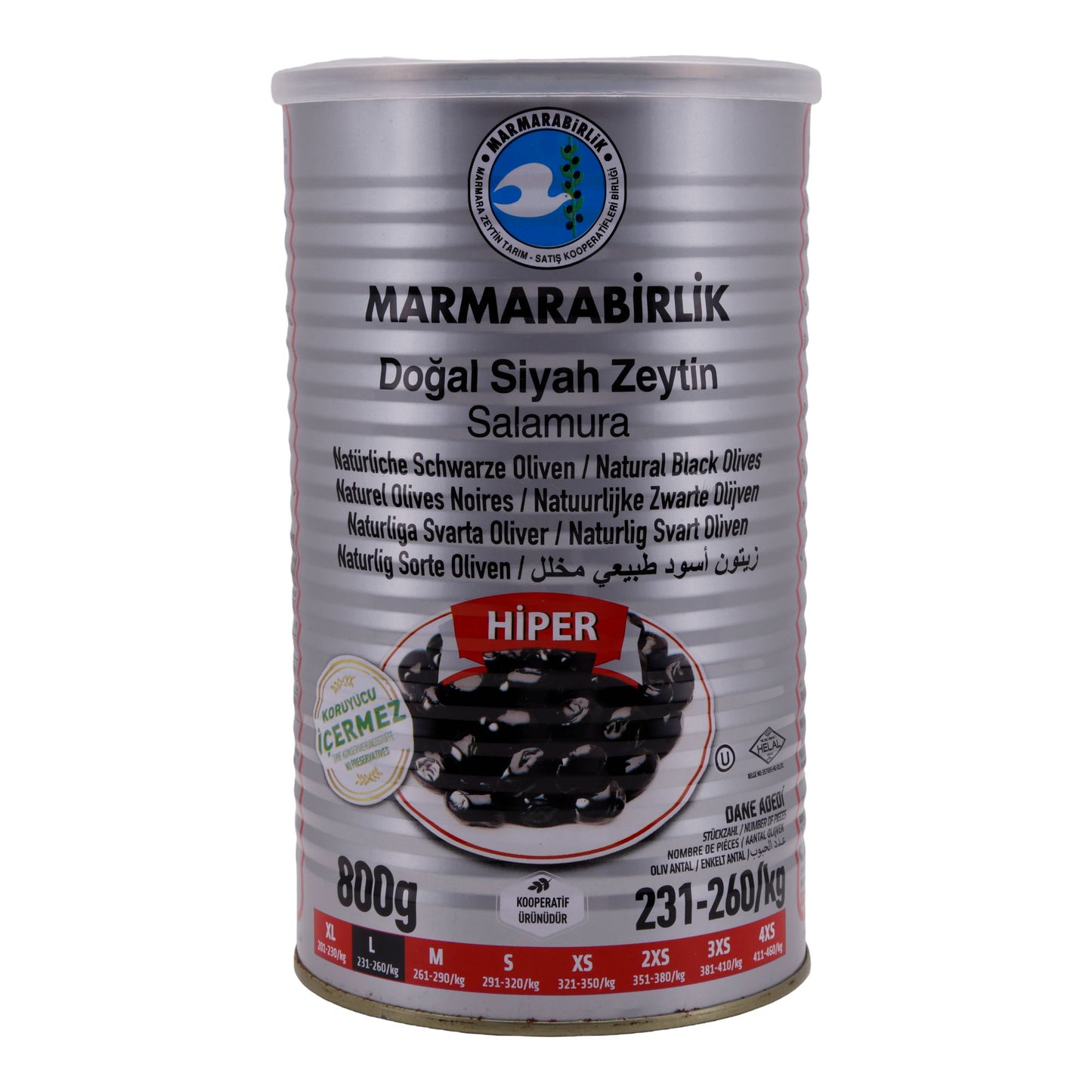 Schwarze Oliven Marmarabirlik | Natuurlijke zwarte olijven | In pekel, HİPER kwaliteit | 800 g blik