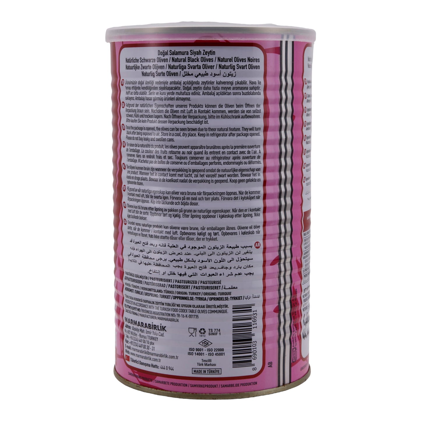 Schwarze Oliven Marmarabirlik | Natuurlijke zwarte olijven | Laag zoutgehalte, traditionele smaak | 800 g