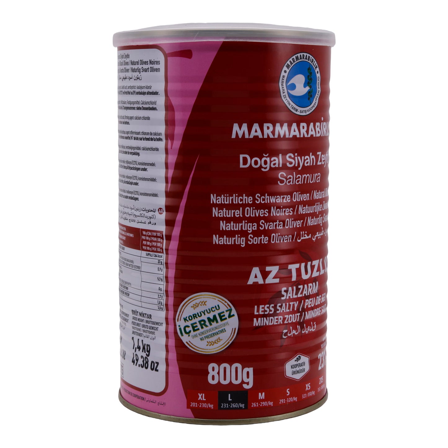 Schwarze Oliven Marmarabirlik | Natuurlijke zwarte olijven | Laag zoutgehalte, traditionele smaak | 800 g
