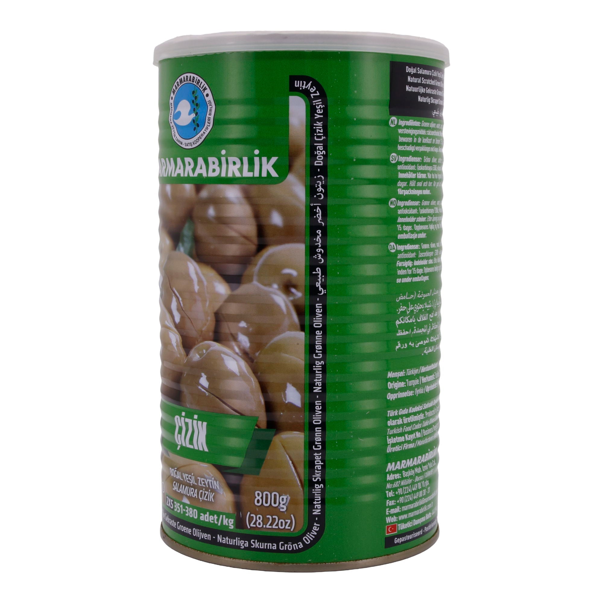 Grüne Oliven Marmarabirlik | Natürliche geritzte Oliven | In Salzlake, 800 g Abtropfgewicht | 800 g MARMARABIRLIK