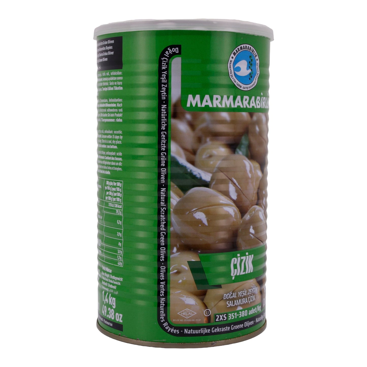 Grüne Oliven Marmarabirlik | Natürliche geritzte Oliven | In Salzlake, 800 g Abtropfgewicht | 800 g MARMARABIRLIK