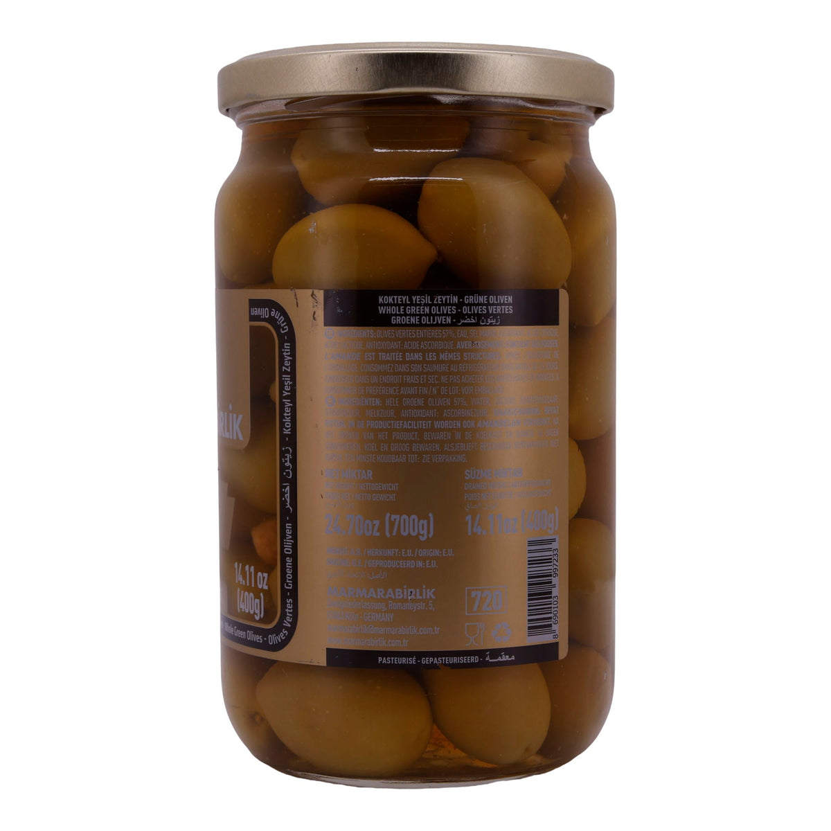 Oliven Marmarabirlik | Ganze Grüne | Kokteyl Oliven, pasteurisiert | 700g MARMARABIRLIK