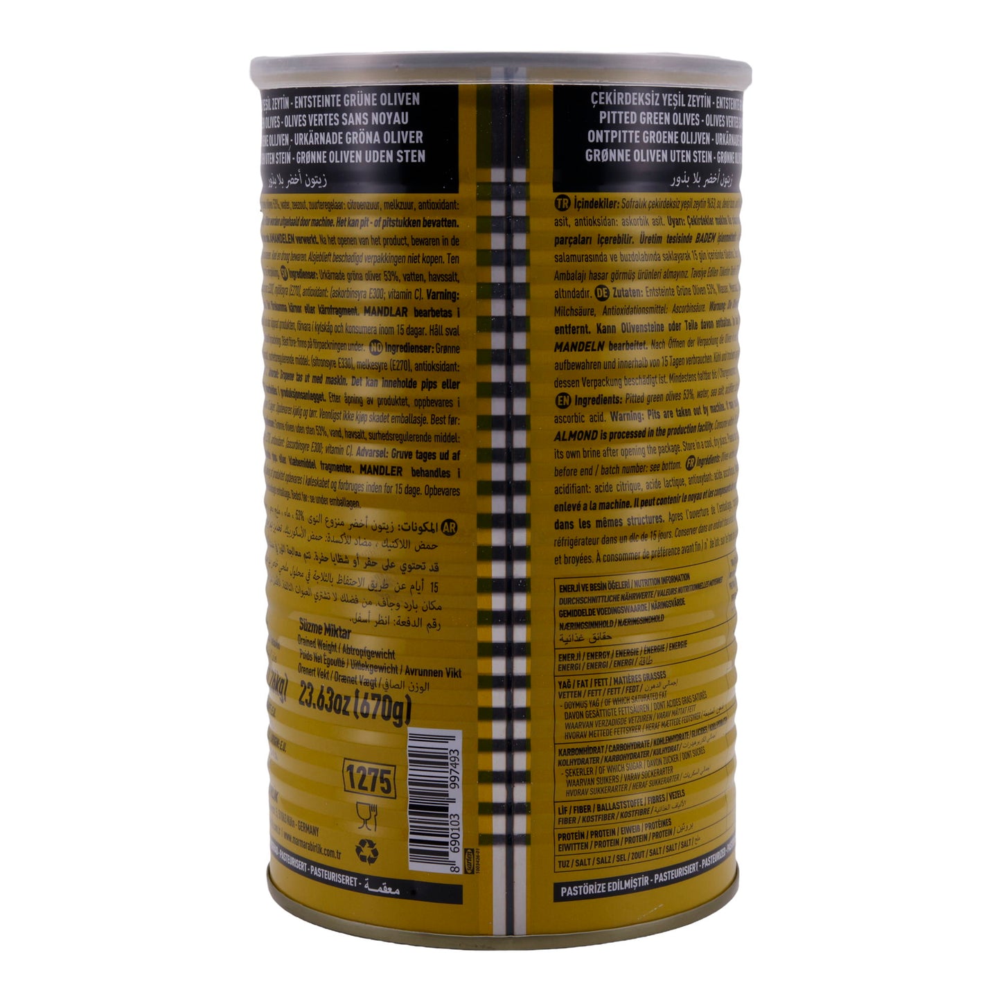 Oliven Marmarabirlik | Olive Verdi Denocciolate | Pastorizzate, 670 g peso sgocciolato