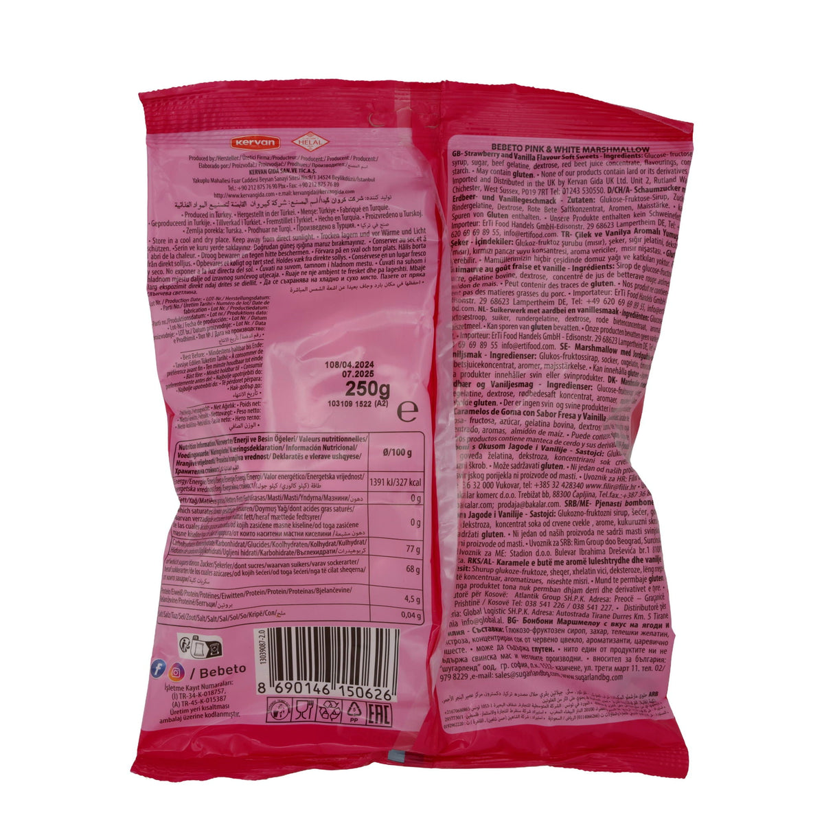 Marshmallows Bebeto Pink & White | Süßigkeit | mit Erdbeergeschmack | 250 g BEBETO
